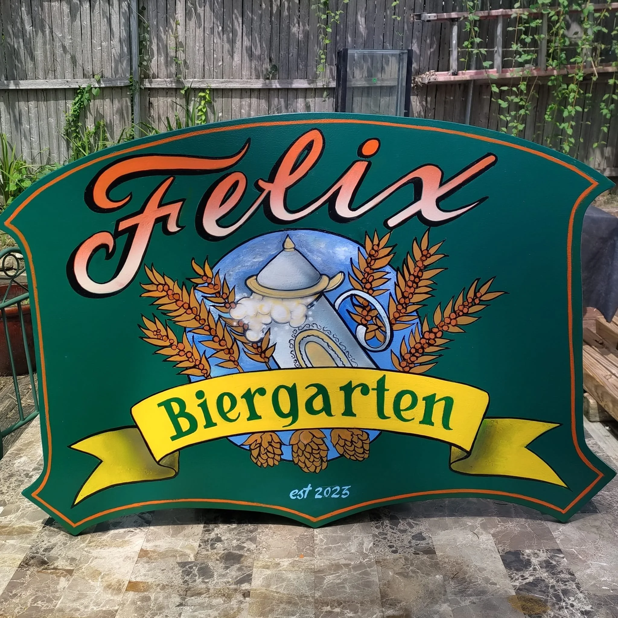 MDO plywood sign hand lettered in one shot enamels