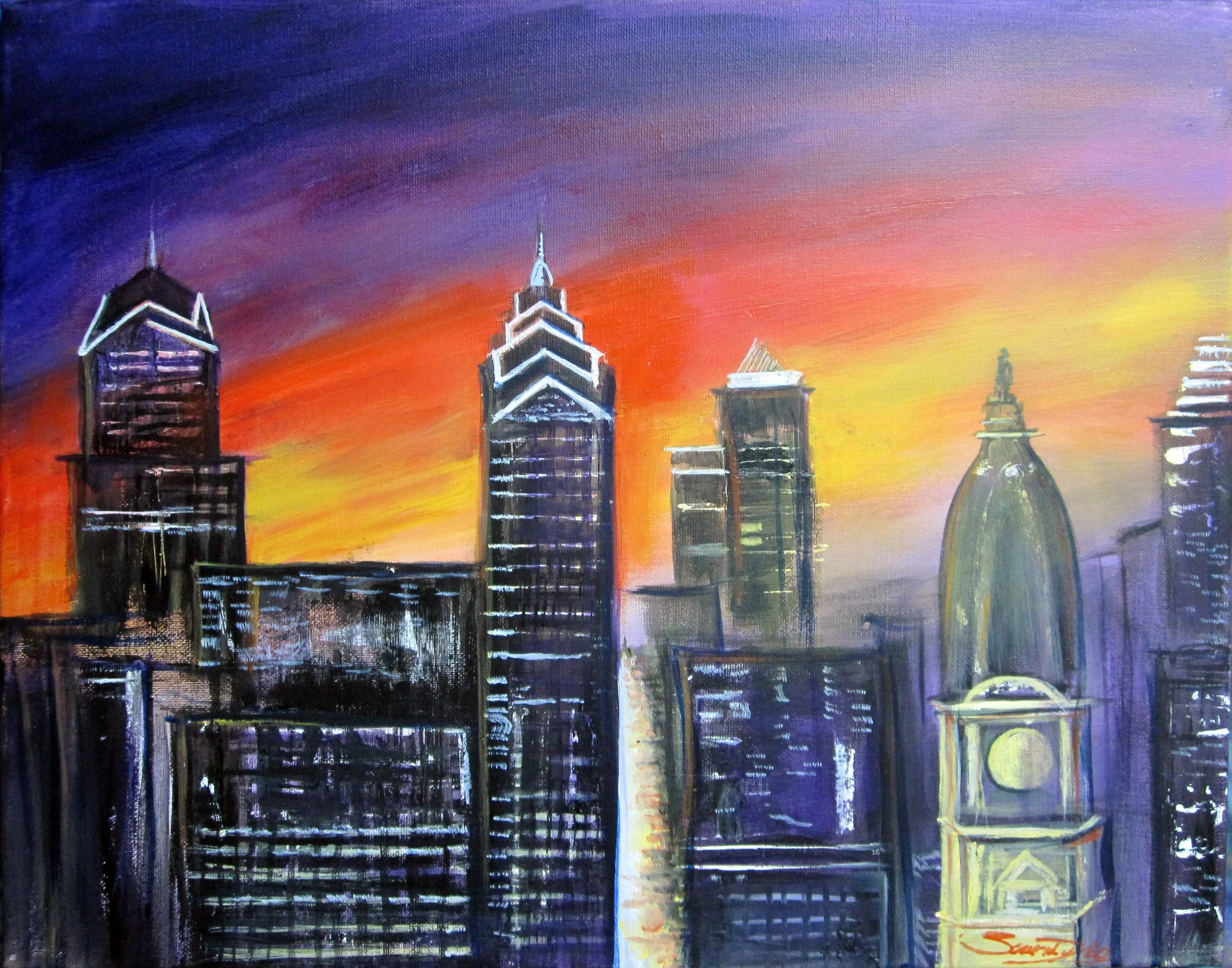 "Colorful Philly Skyline" 
16 x 20 acrylic on canvas (sold) 