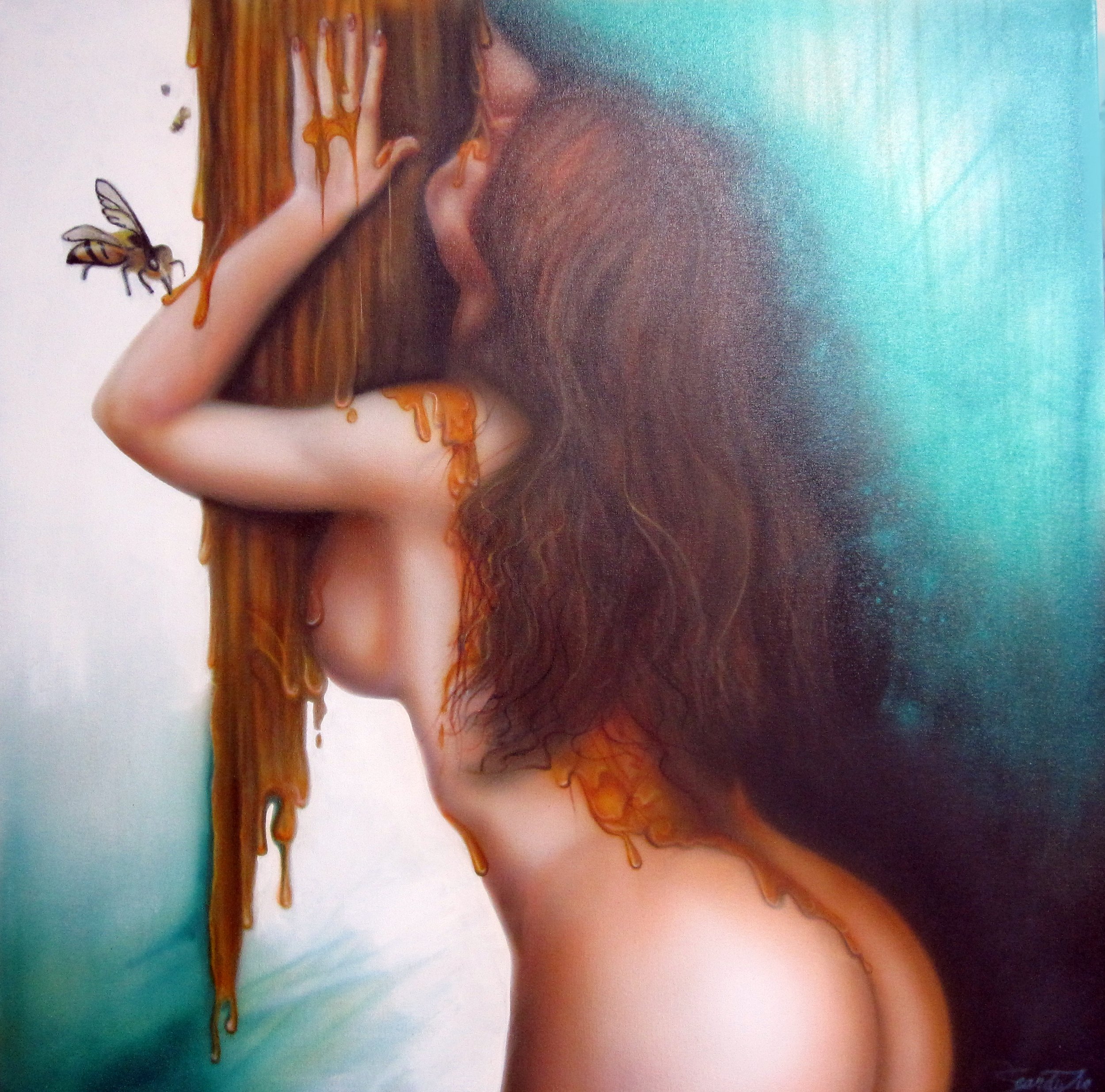 "the sting"
- 36 x 36 airbrushed acrylic  on canvas