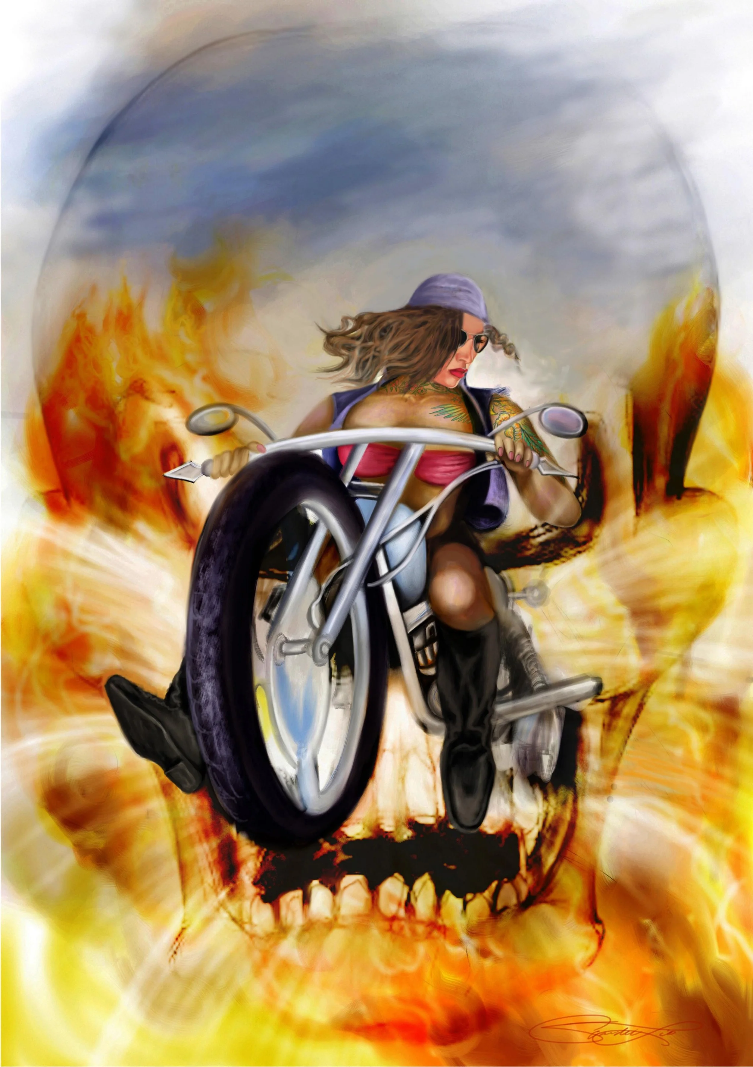 Digital painting of a "biker girl" 