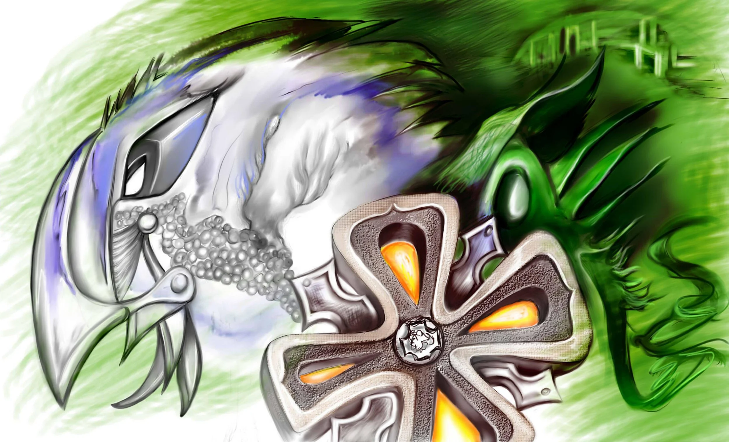 abstract digital painting of a warbird like creature