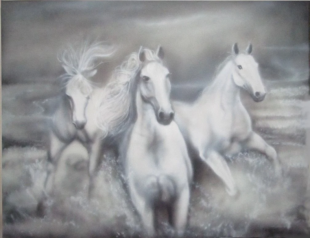 "wild horses"
16 x 20 airbrushed acrylic on canvas