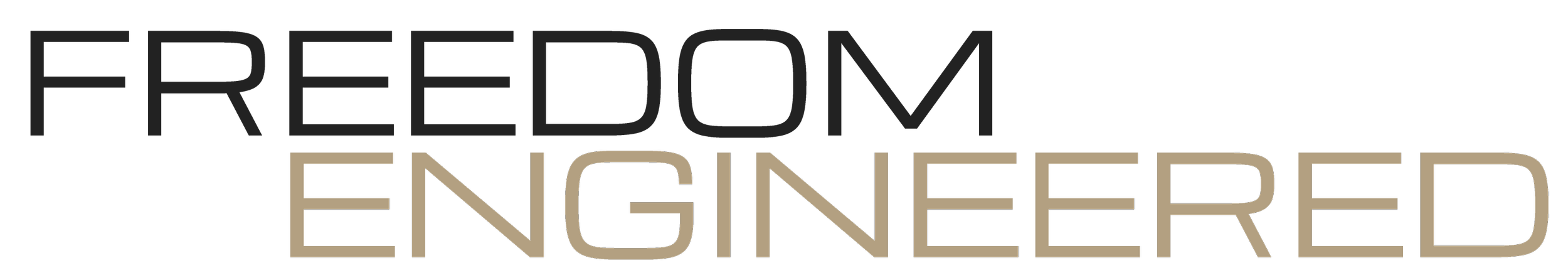 Word cloud with the words FREEDOM and ENGINEERED, in black and beige colors.