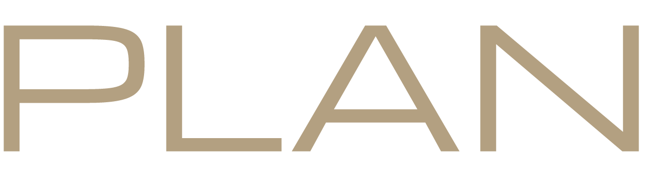The word "PLAN" in large capital letters on a black background.