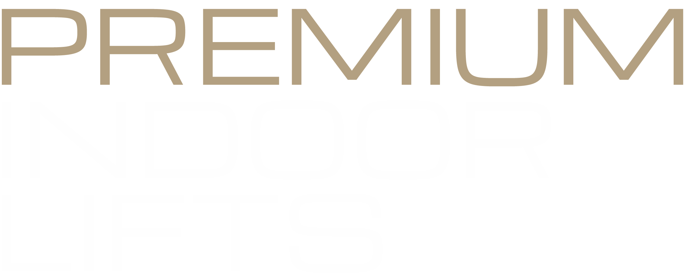 Text-based graphic with the words "PREMIUM INDOOR LIFTS" in large, bold letters, with "PREMIUM" in brownish color and "INDOOR LIFTS" in white.