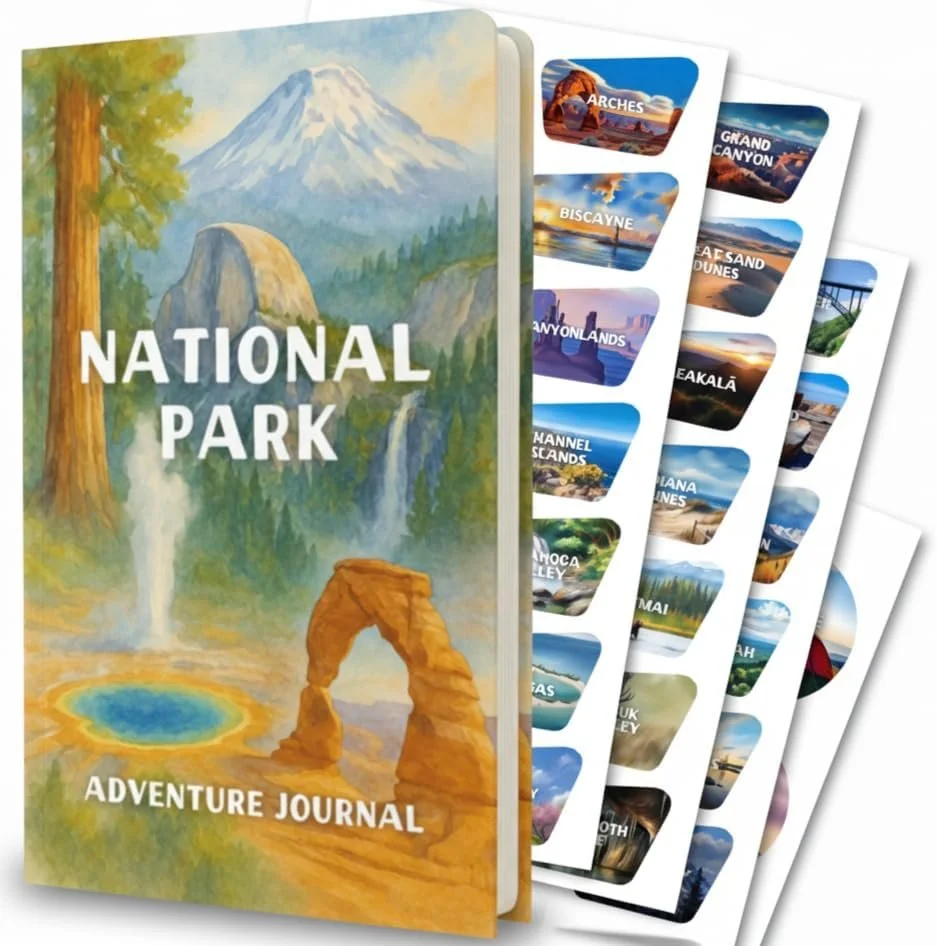 Track every U.S. National Park from Acadia to Zion with this full-color passport-style journal designed to capture memories across all 63 parks. Featuring park stickers, a planning checklist, reflective prompts, and durable premium materials, it’s a 
