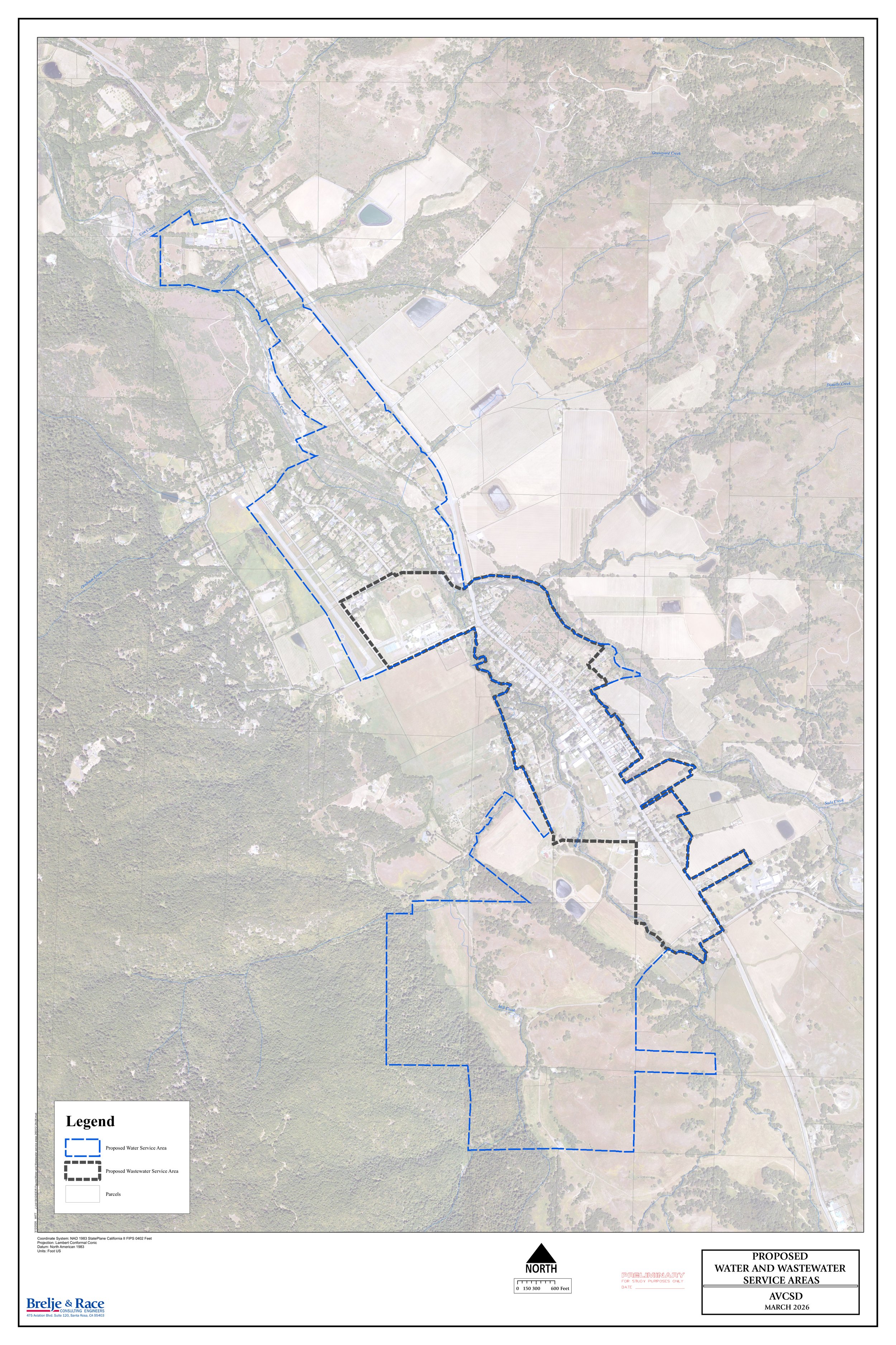 map of proposed water and wastewater systems