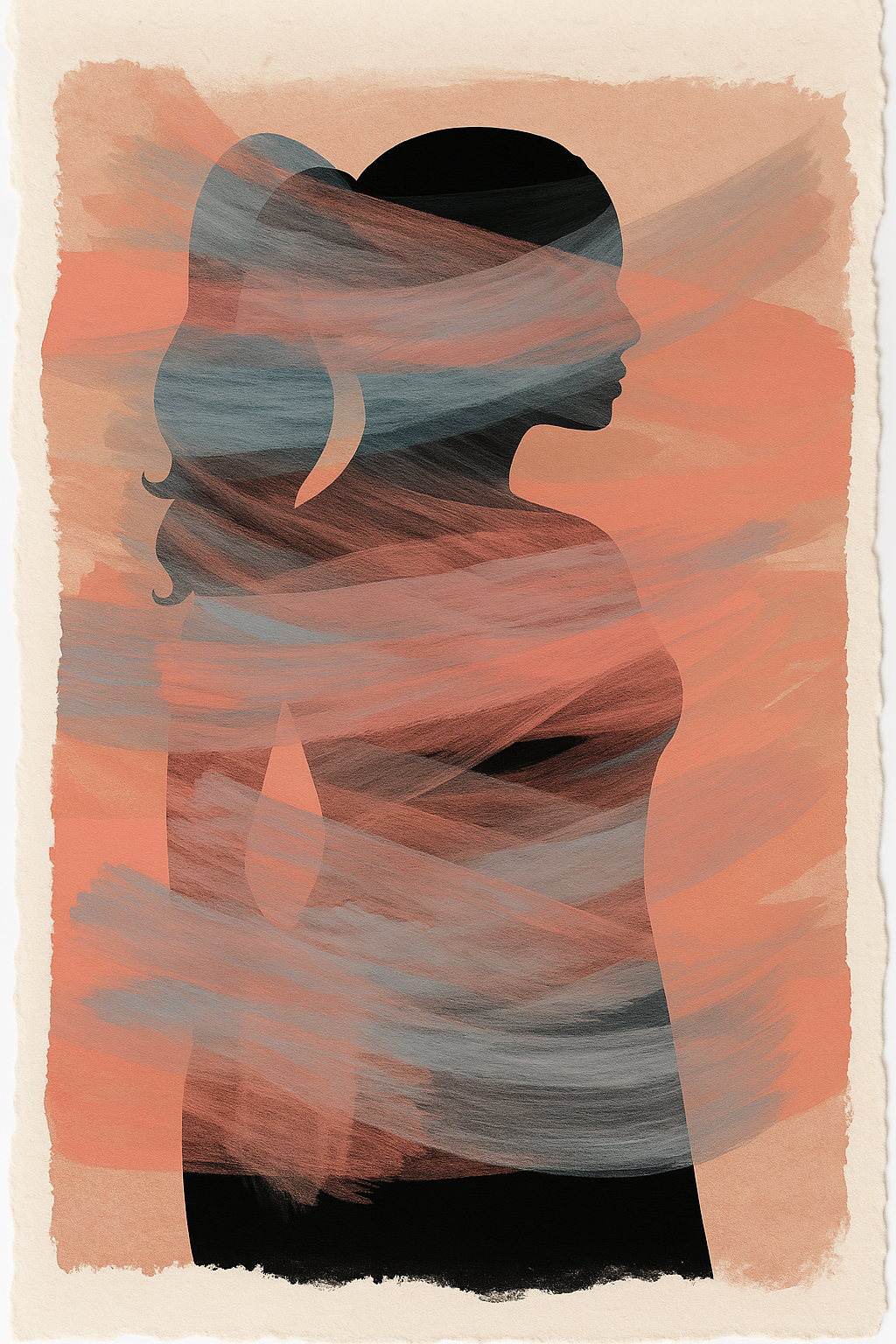 Silhouettes of two women, one with hair in a bun and the other with a ponytail, against a background of soft pastel colors resembling a sunset or sunrise.