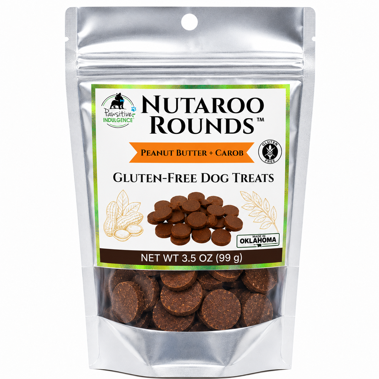 Nutaroo Rounds™ Peanut Butter & Carob Dog Treats – 3.5 oz