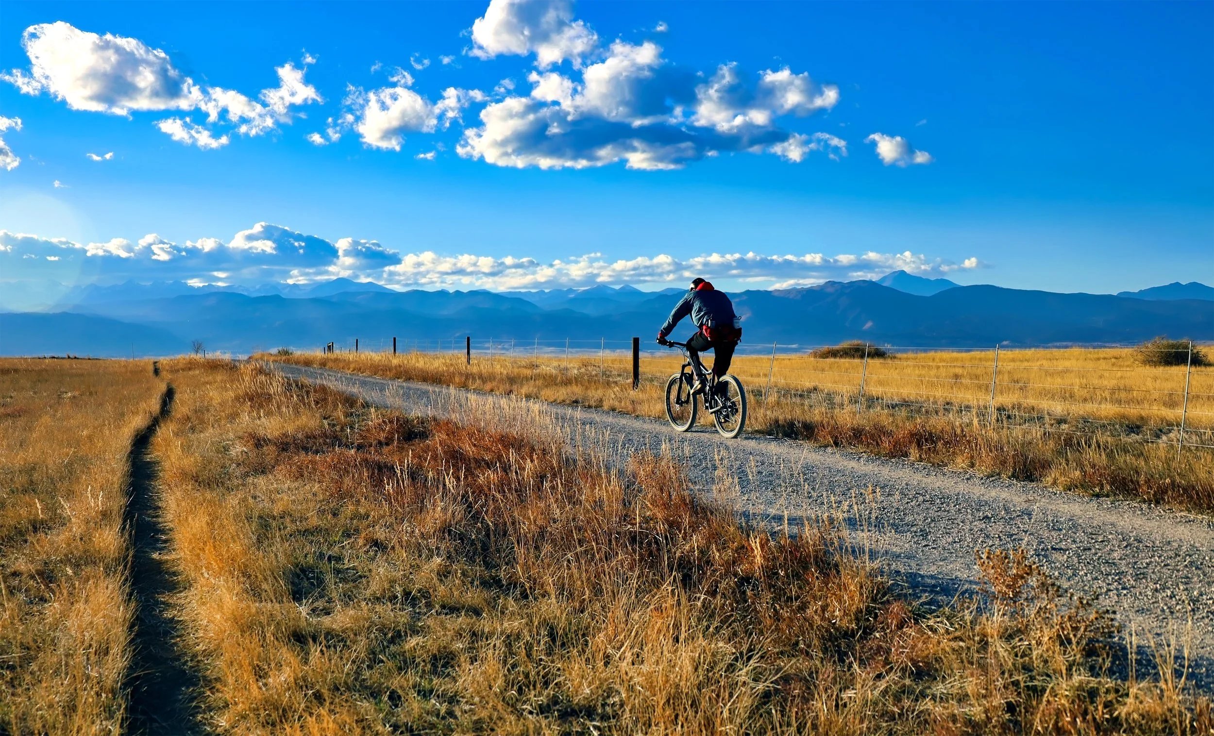 Gravel rider at Rail Trail, Santa Fe, New Mexico, easy guided rides