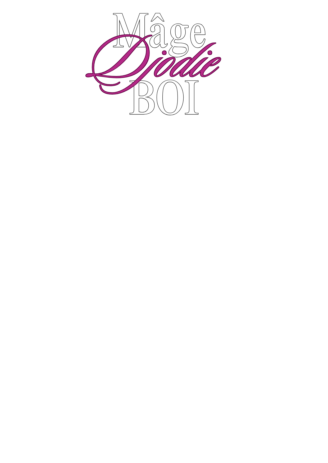 Design featuring the name 'Mãge Doddie BOI' with 'Mãge' and 'BOI' in white and 'Doddie' in pink, stylized script, on a black background.