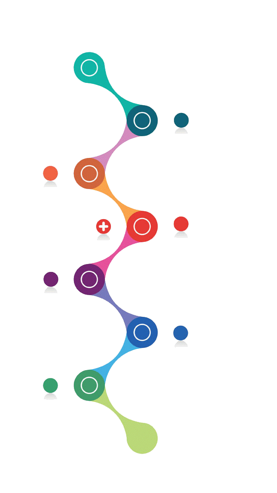 A colorful infographic with icons and blank spaces for text, arranged vertically in a wavy timeline format.