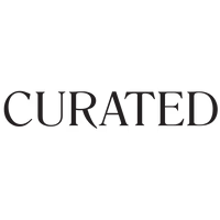The word 'CURATED' in black capital letters on a white background.