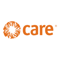 Logo of the organization 'Care' featuring an orange circular symbol and the word 'care' in orange text.