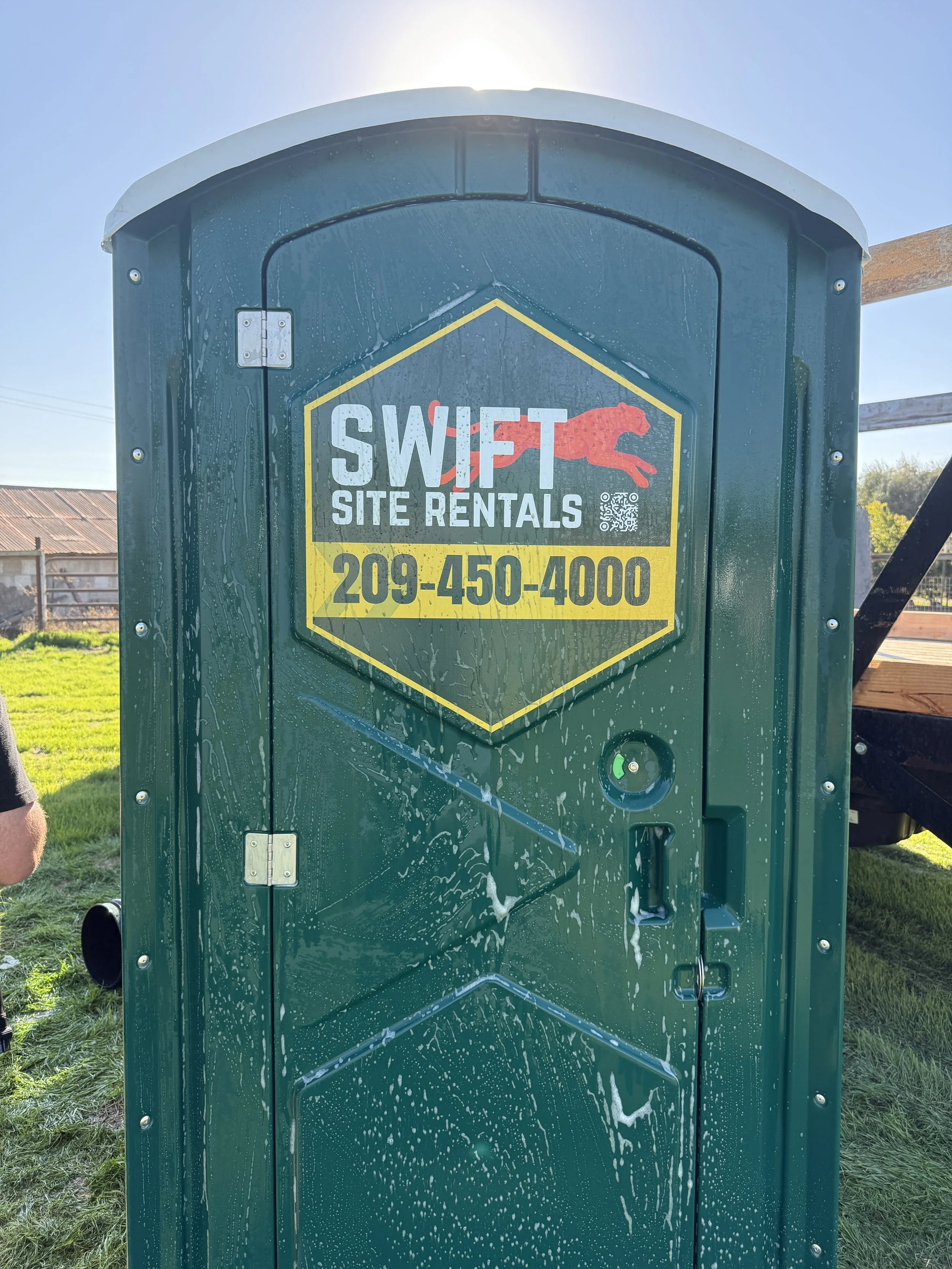 SWIFT Site Rentals porta potty unit cleaning in Oakdale, California