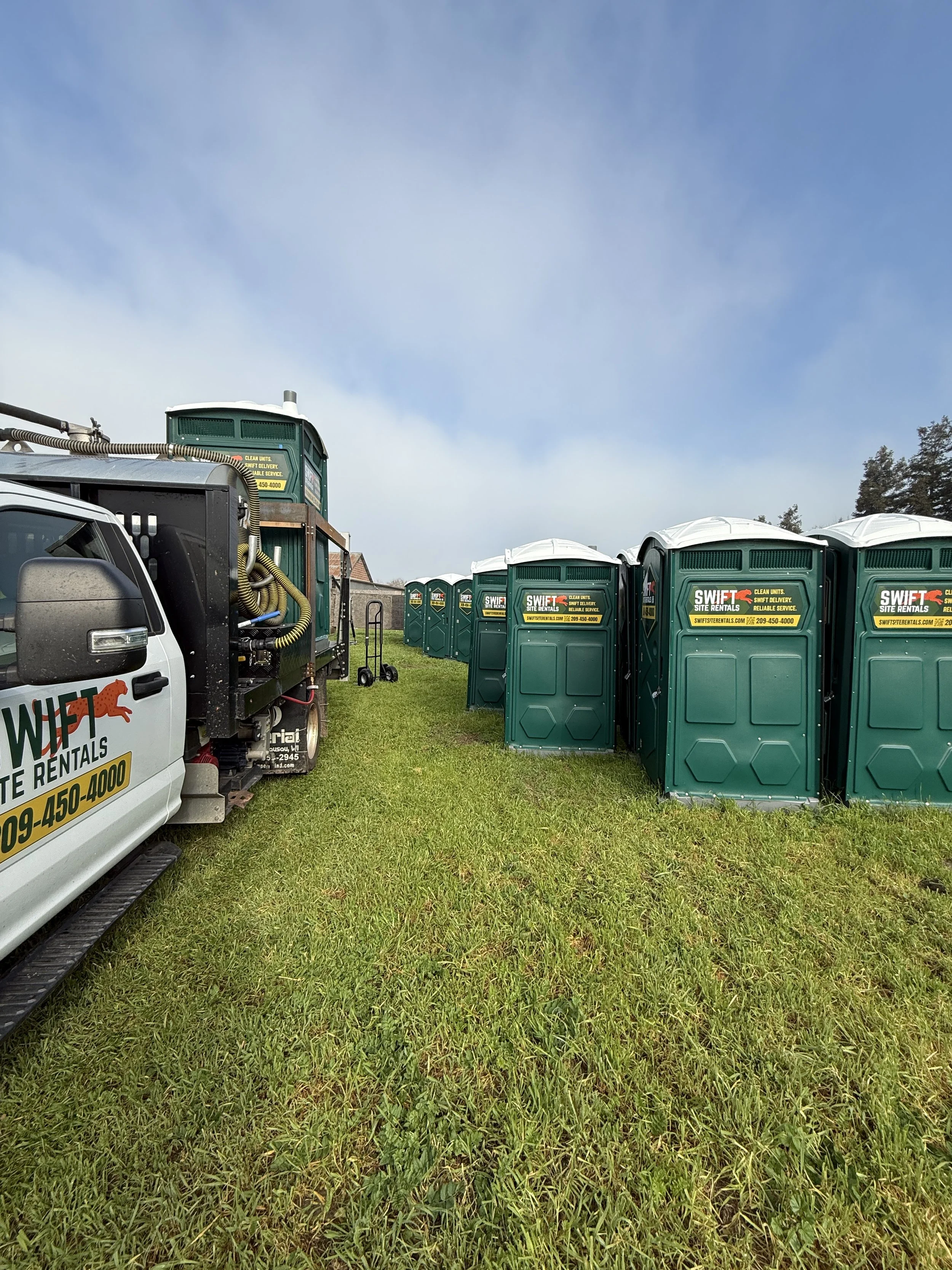 SWIFT Site Rentals pump truck and portable toilets in Modesto