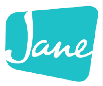 Blue logo with the name 'Jane' in white cursive font.
