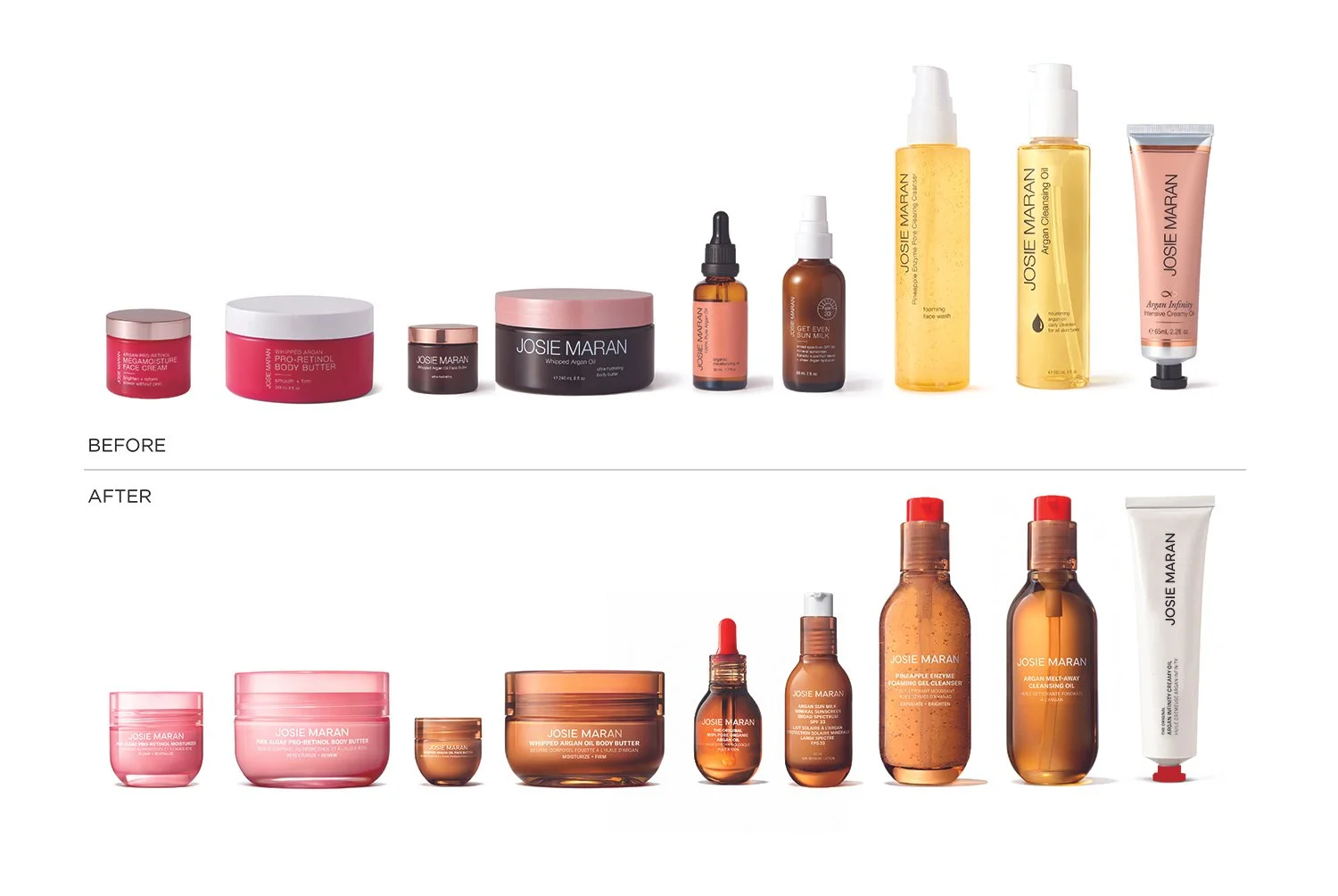 Josie Maran, Before and After, design, logo and sustainability update