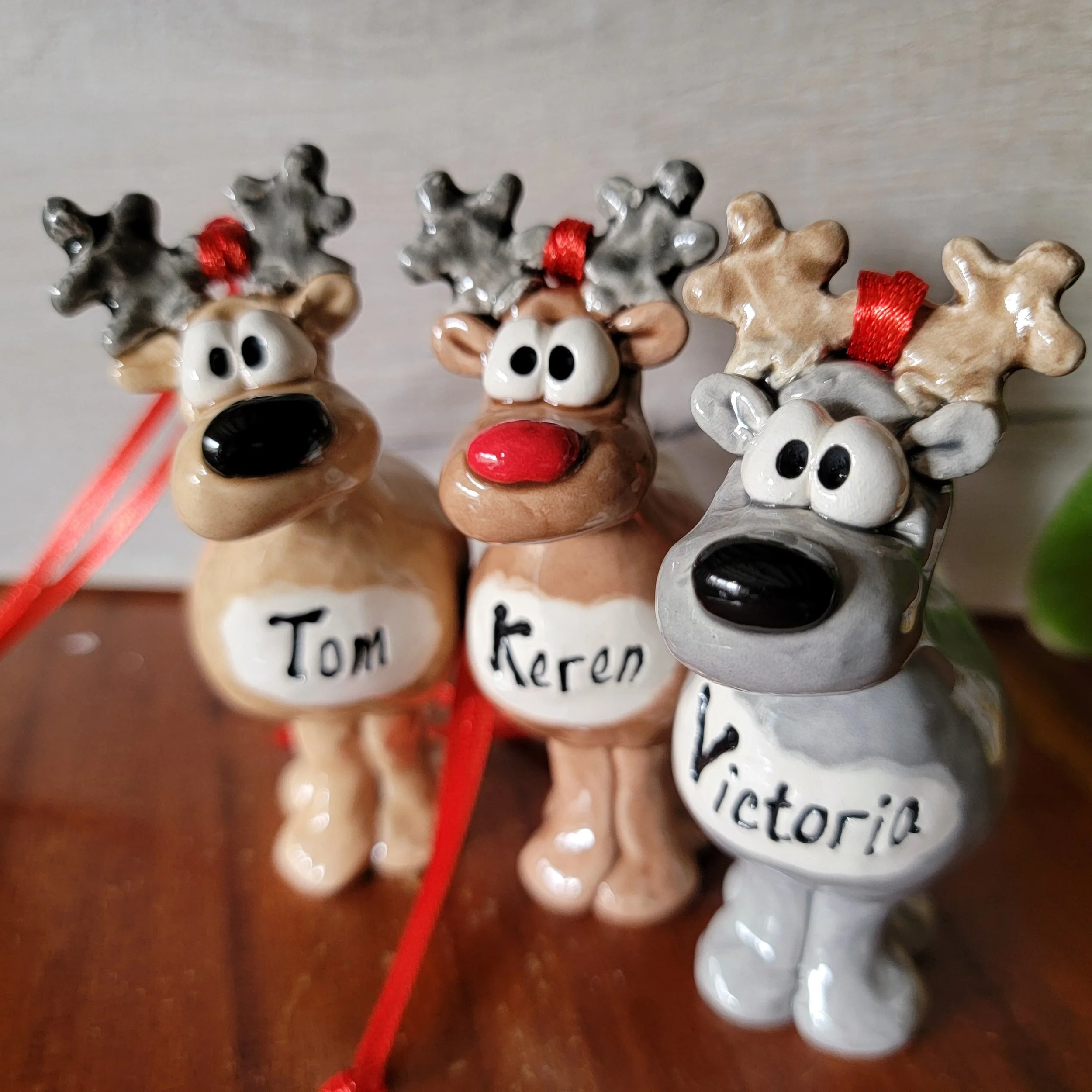 Handmade personalised Christmas decorations. Send a reindeer gift