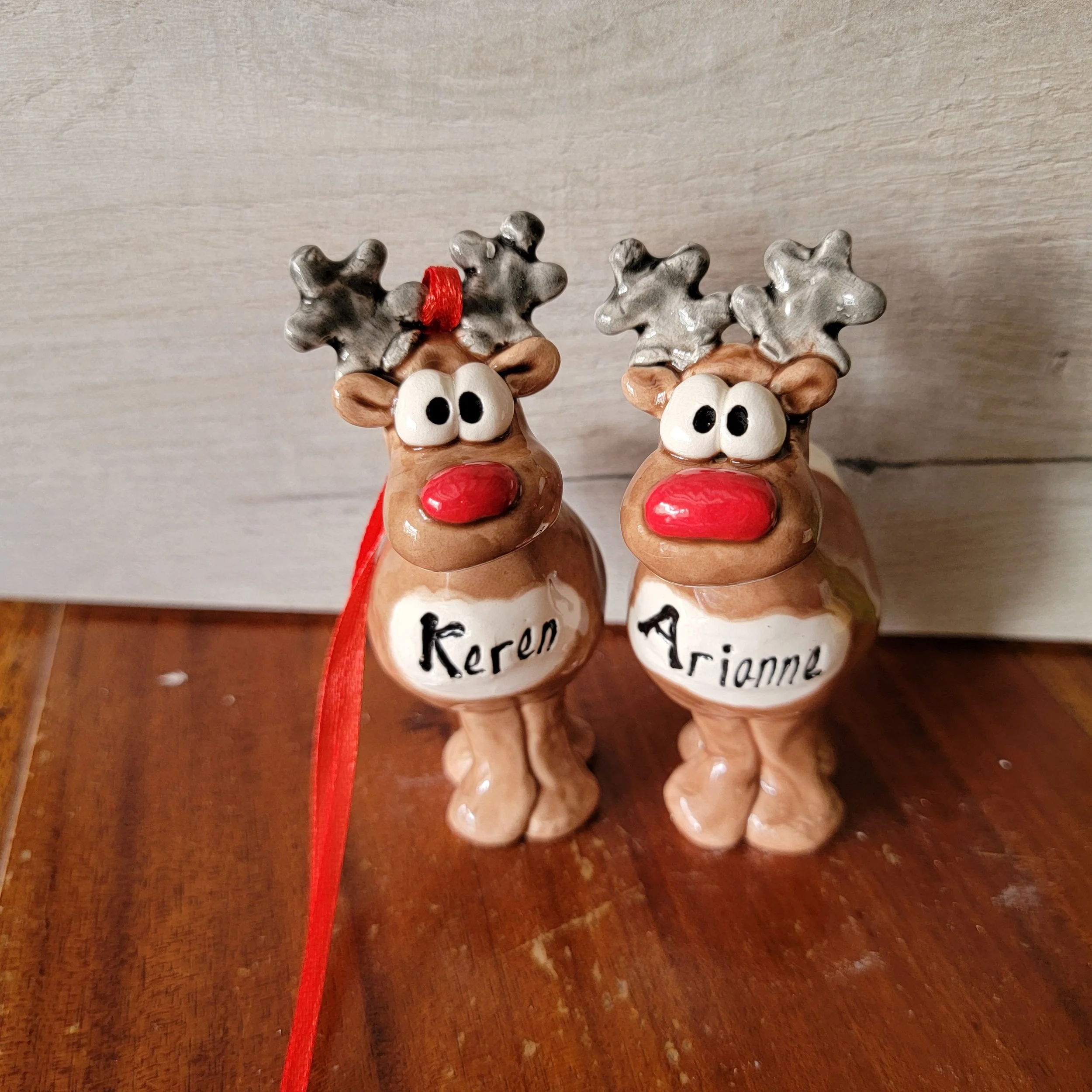 Handmade personalised Christmas decorations. Send a reindeer gift