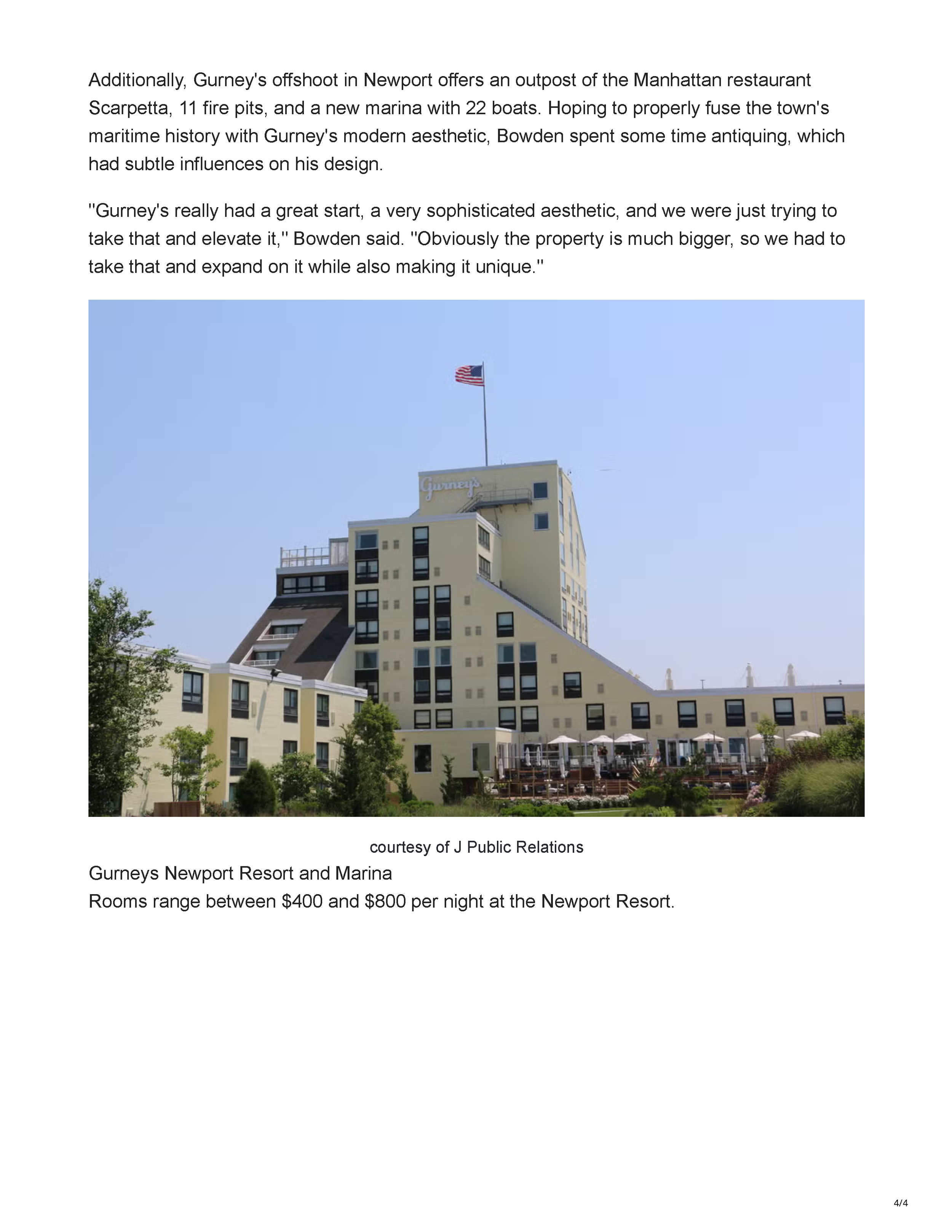 Town & Country article “Take a Peek Inside the New Gurney’s Residences in Montauk,” page 4.