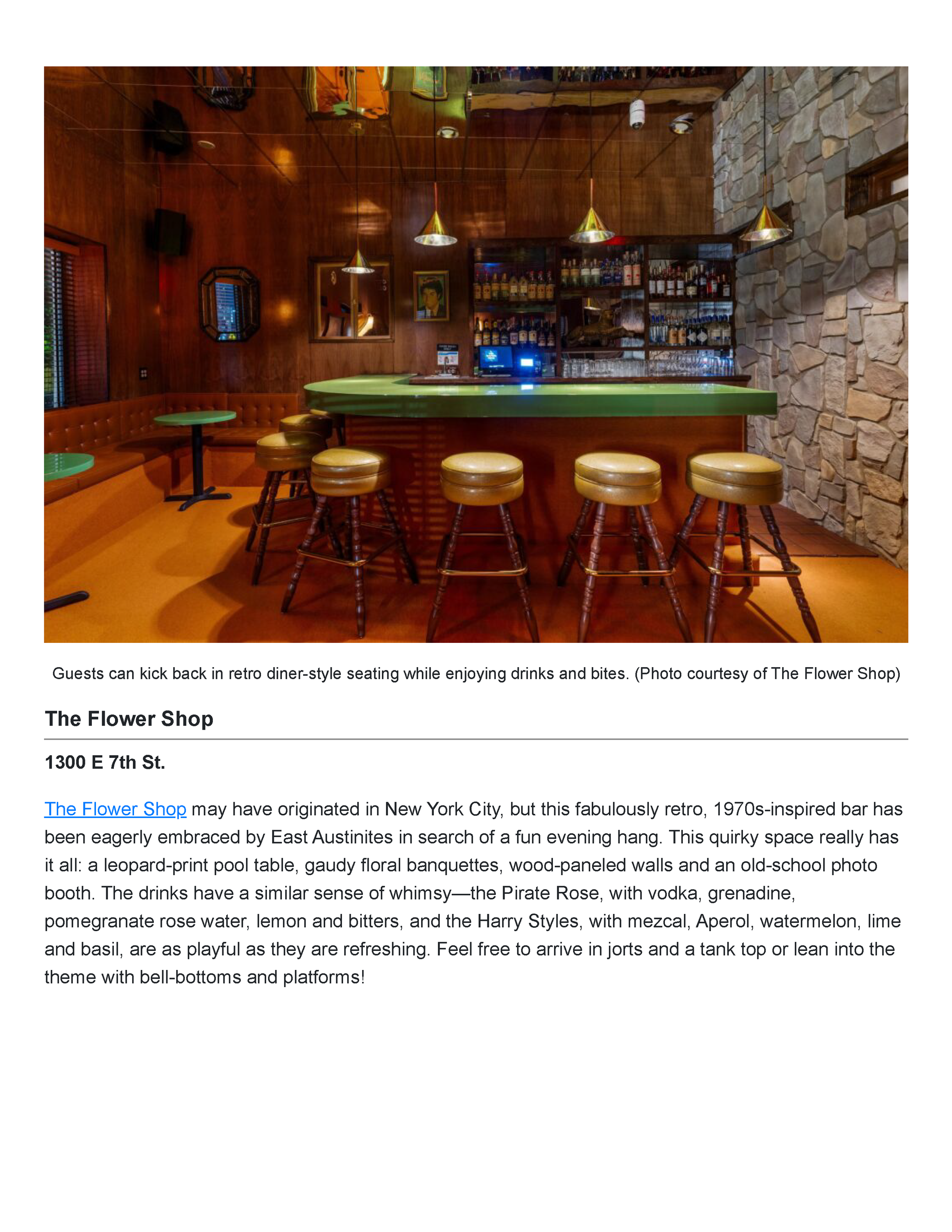 Tribeza’s Powder Room feature crediting PETERMAX founder and creative director Peter Maxwell Bowden with the Austin cocktail lounge’s interior design, Page 11.