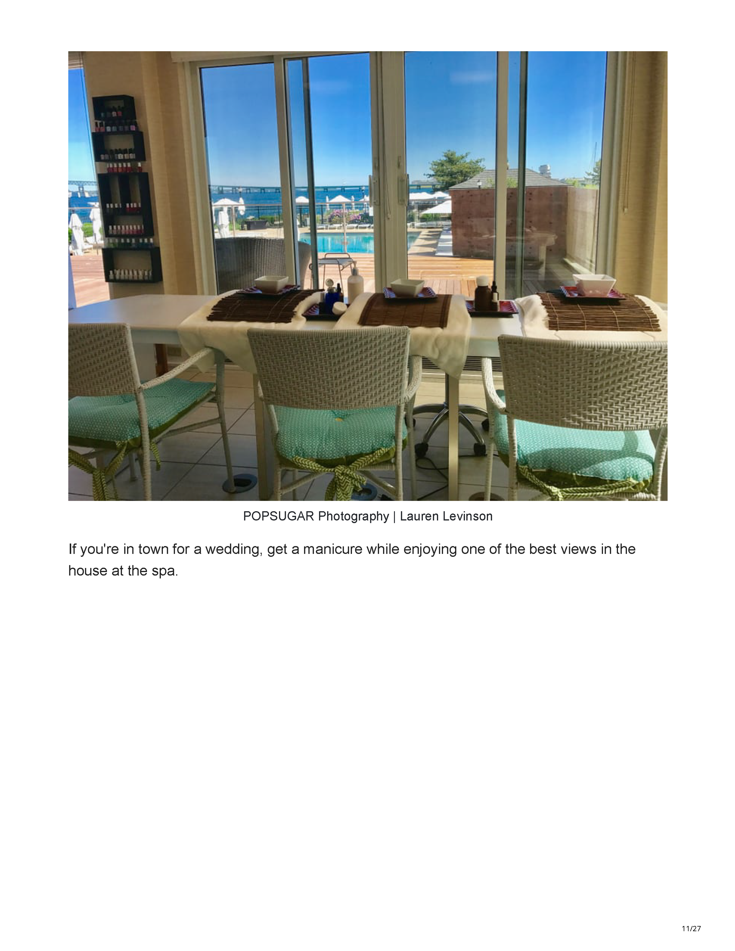 POPSUGAR’s Newport travel feature crediting Peter Max Bowden of PETERMAX Co. with the sophisticated nautical interiors of Gurney’s Newport Resort, page 11