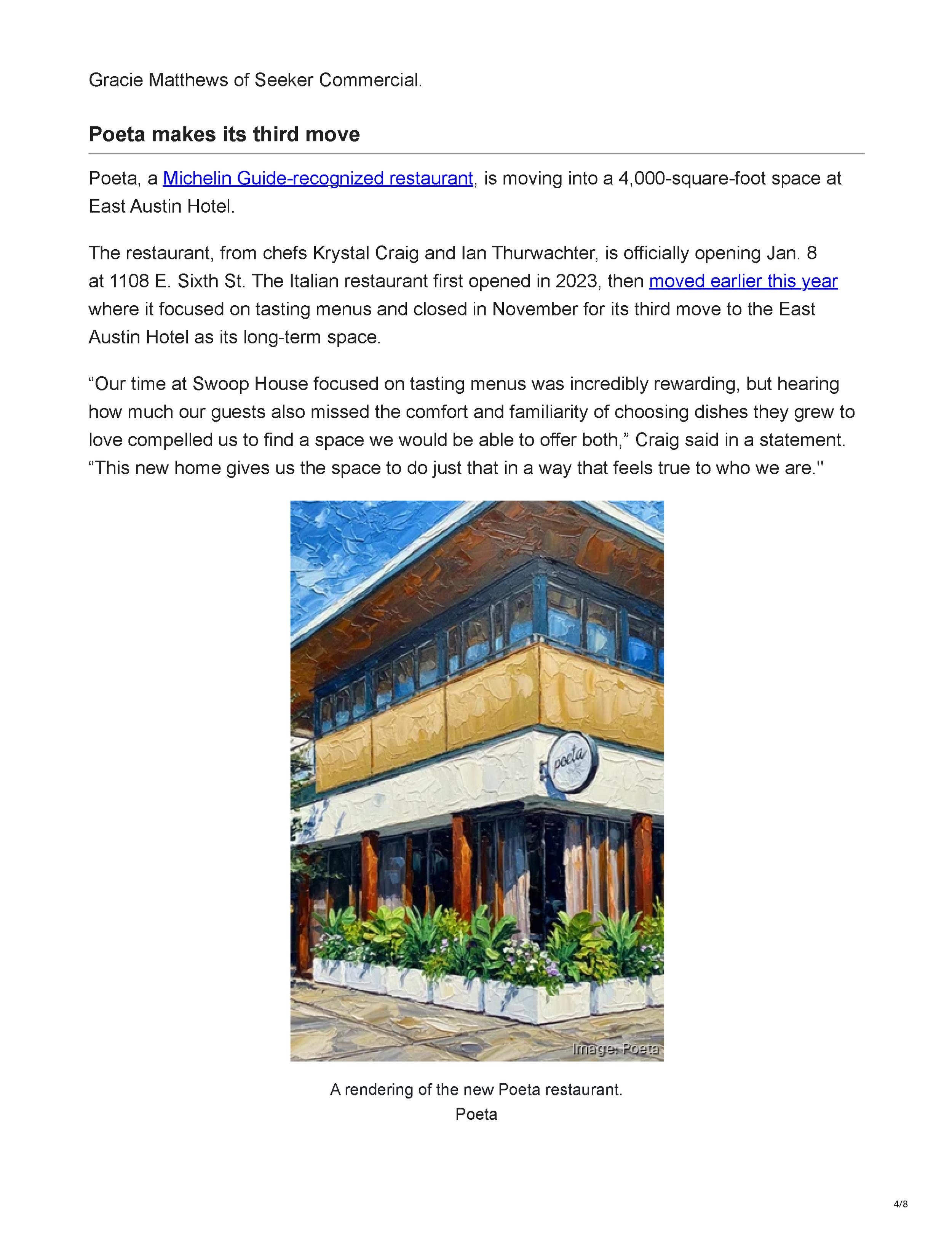 Austin Business Journal article introducing Austin Sports Club, a Kevin Durant-backed downtown Austin restaurant and social club planned for 215 Brazos Street, page 4.