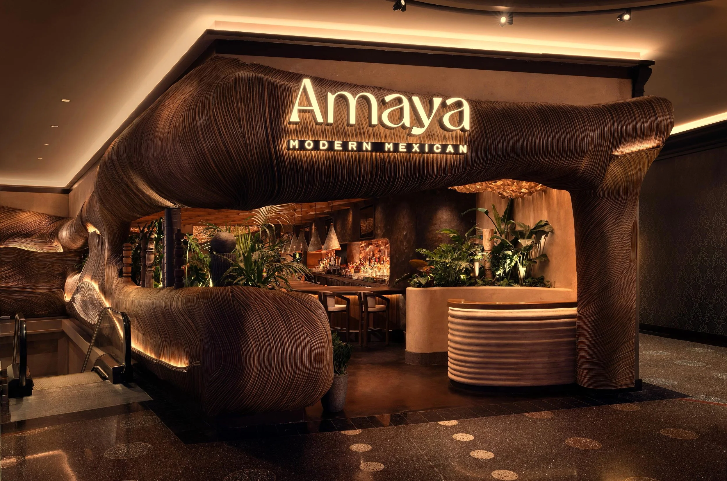 Entrance of Amaya Modern Mexican at The Cosmopolitan of Las Vegas, designed by Peter Maxwell Bowden and the team at PETERMAX Co.
