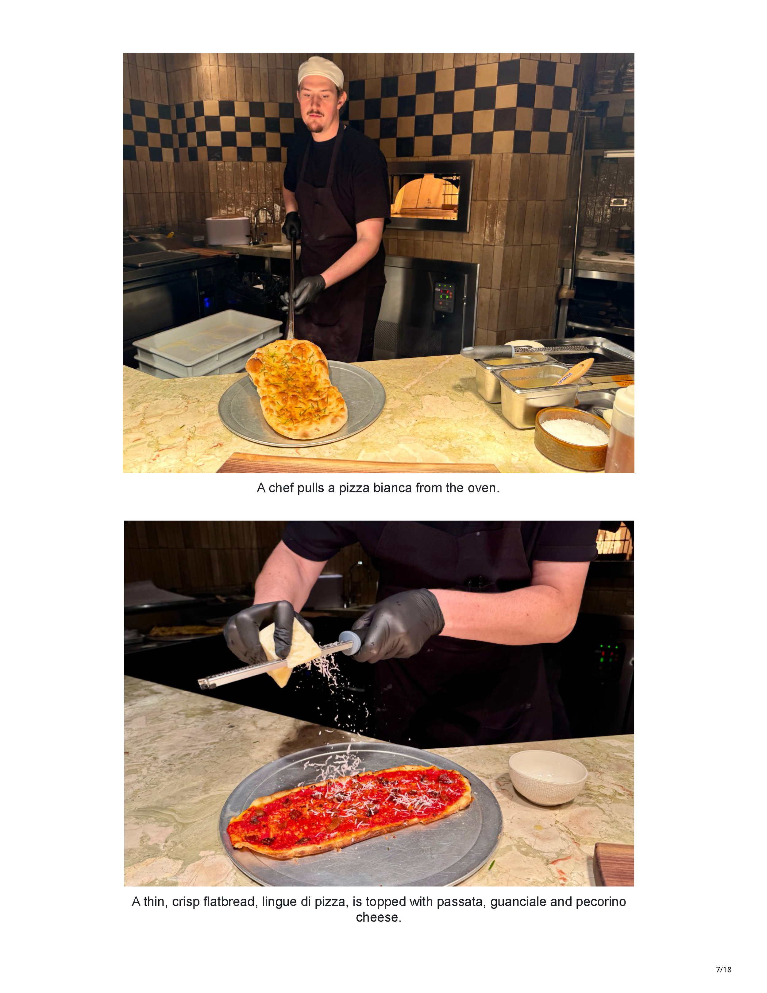 Seventh page of the Phoenix New Times feature showing chefs preparing Roman-style pizza bianca and lingue di pizza.