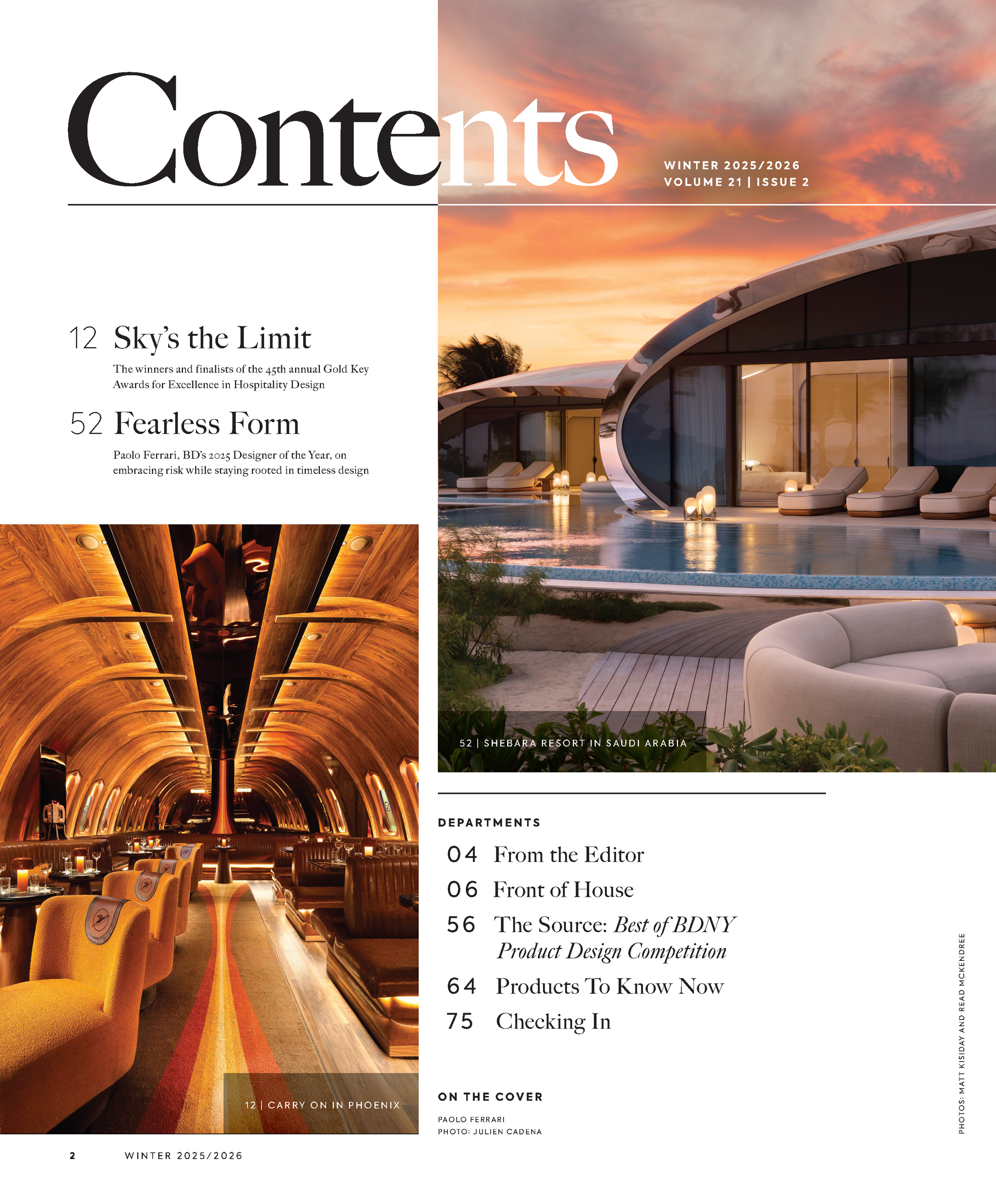 Boutique Design feature highlighting Carry On Airlines as the 2025 Gold Key Award winner in the Bar, Club & Lounge category, Page 2.
