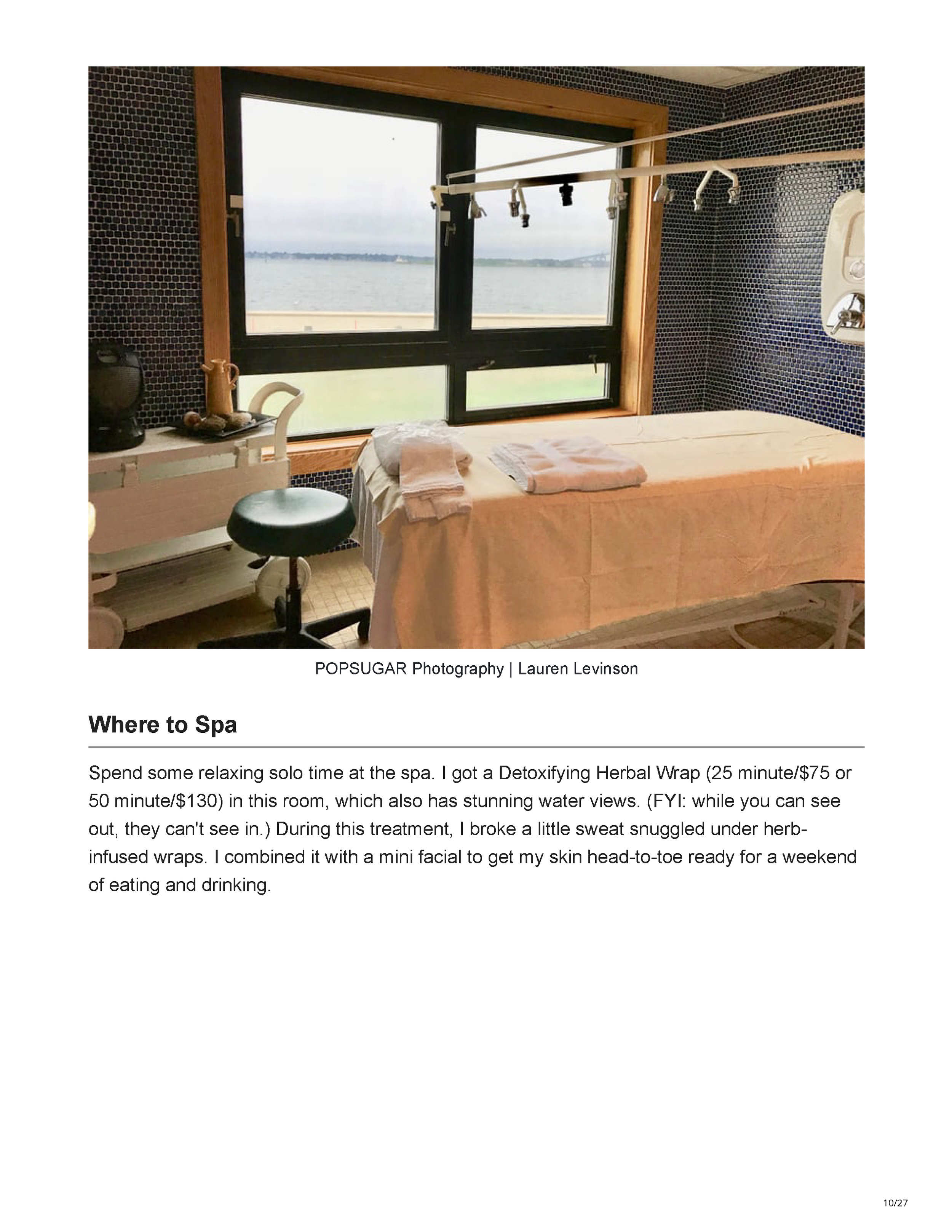POPSUGAR’s Newport travel feature crediting Peter Max Bowden of PETERMAX Co. with the sophisticated nautical interiors of Gurney’s Newport Resort, page 10