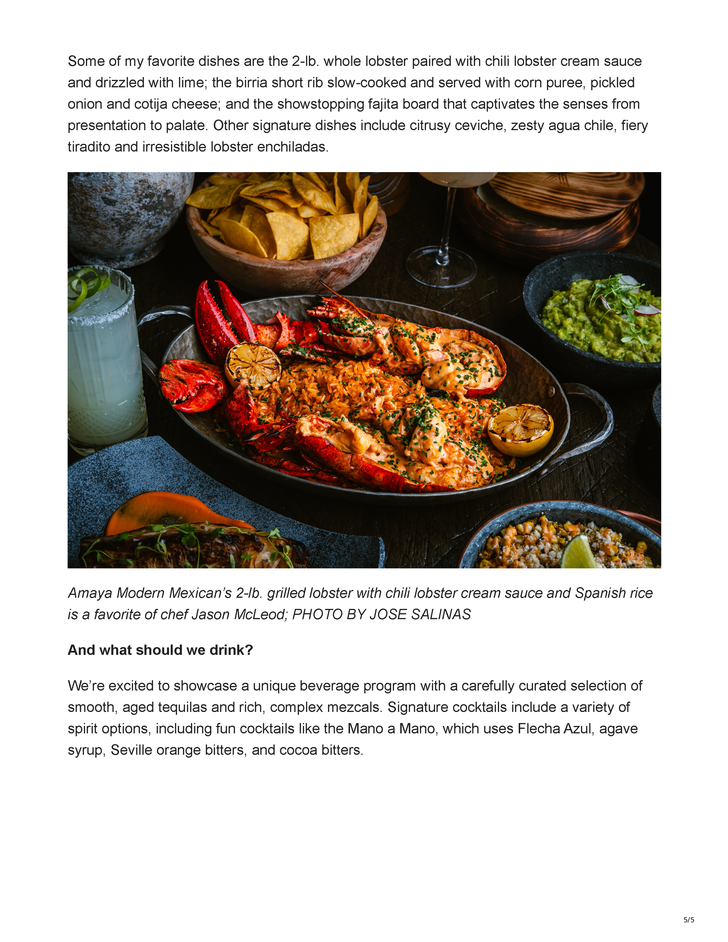Modern Luxury article page announcing the opening of Amaya Modern Mexican at The Cosmopolitan of Las Vegas, featuring a photograph of the restaurant’s warm, curved dining room, page 4.