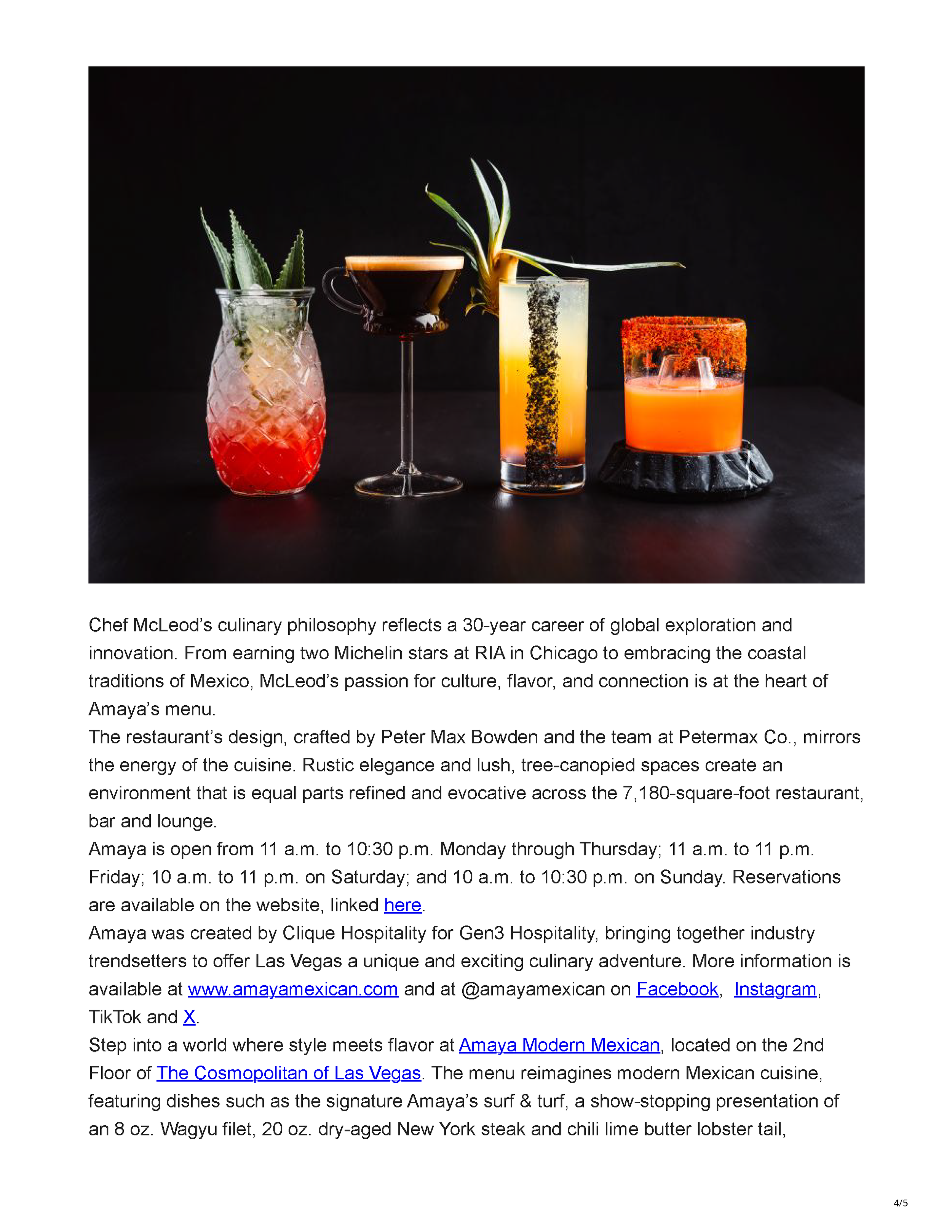 Page 4 of the Vegas24Seven article about the opening of Amaya Modern Mexican at The Cosmopolitan of Las Vegas.