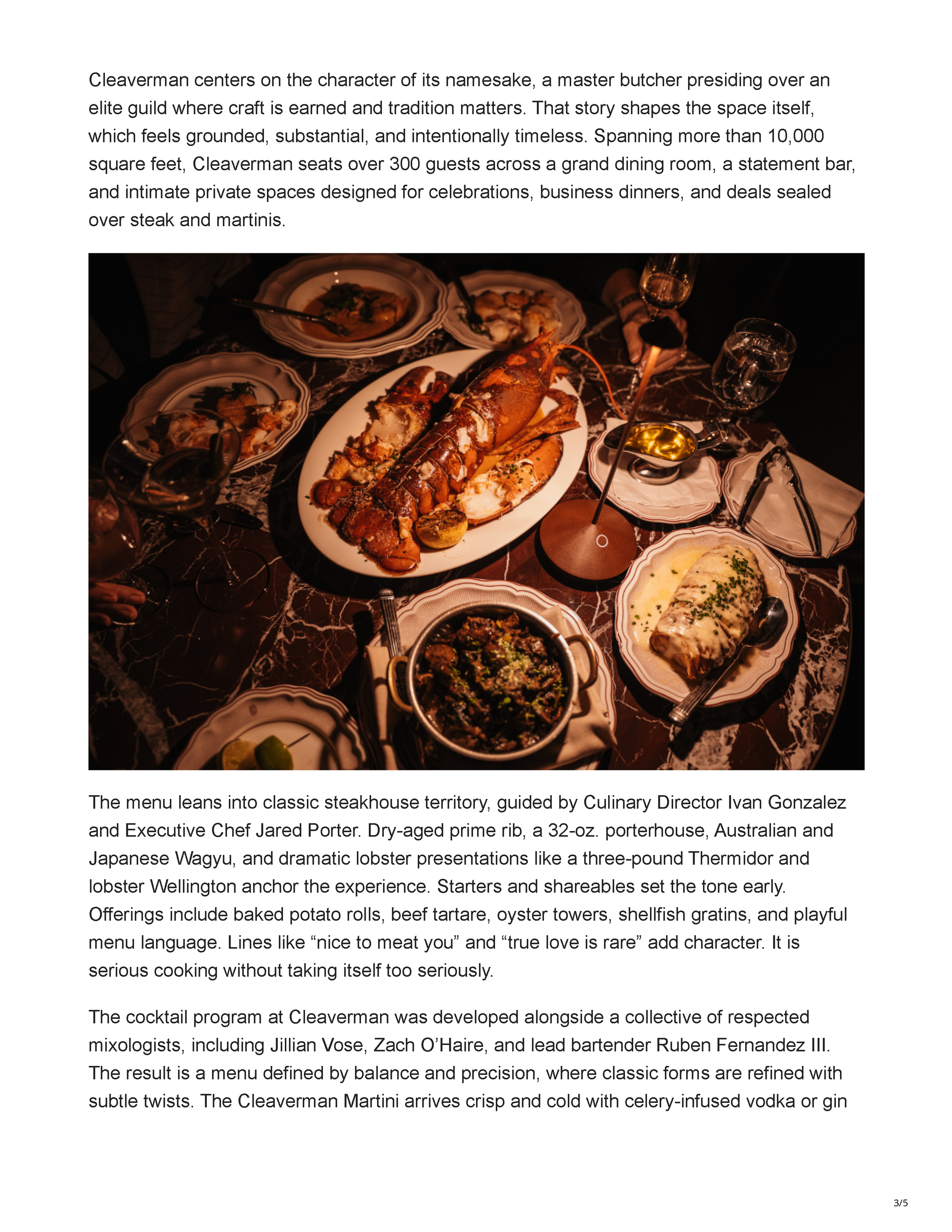 Fabulous Arizona article page featuring Cleaverman and Filthy Martini Bar, adjoining steakhouse and cocktail lounge concepts in Downtown Phoenix designed by Peter Bowden, page 3.