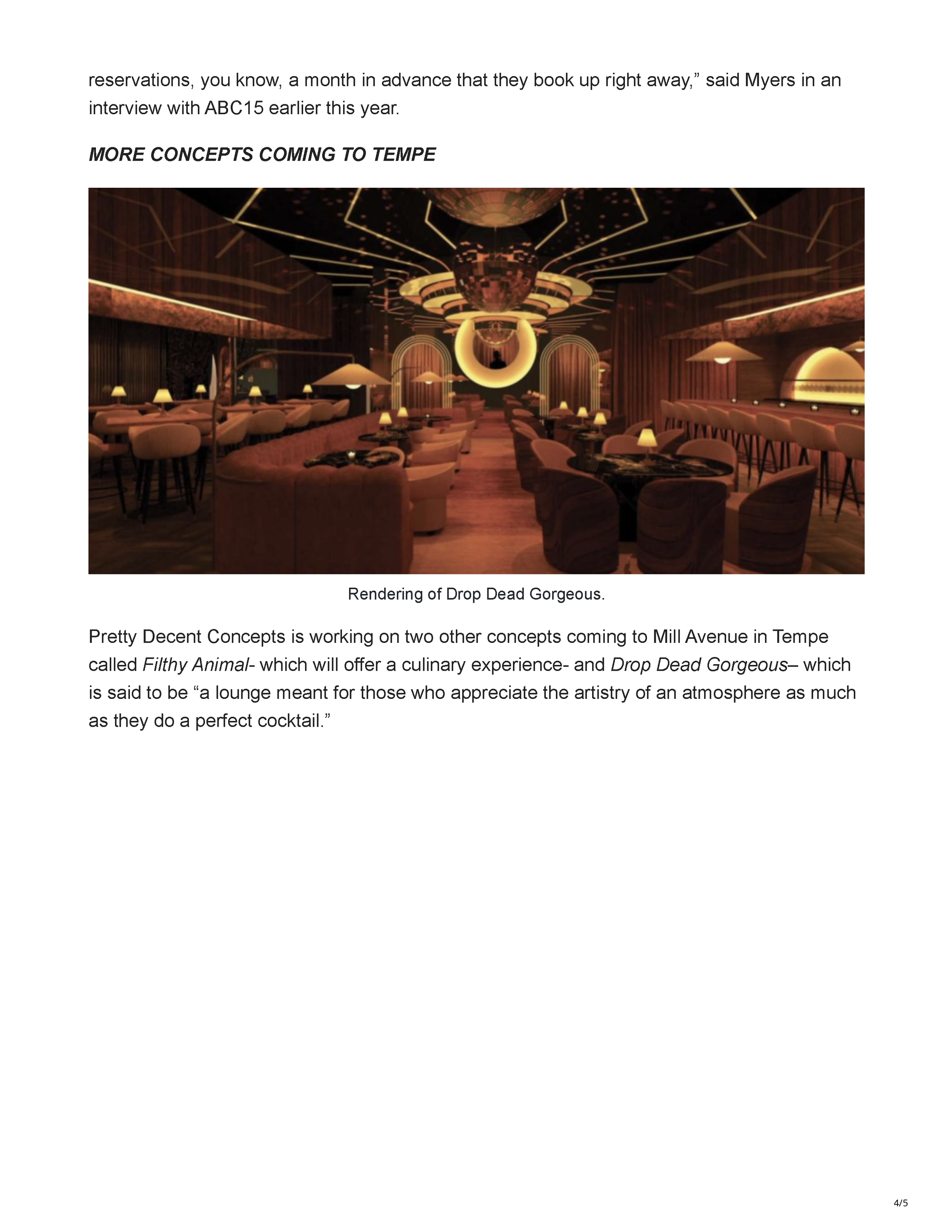 Page 4 of the ABC15 article announcing Cleaverman, Filthy and a new upscale dining concept at Arizona Center in Phoenix.