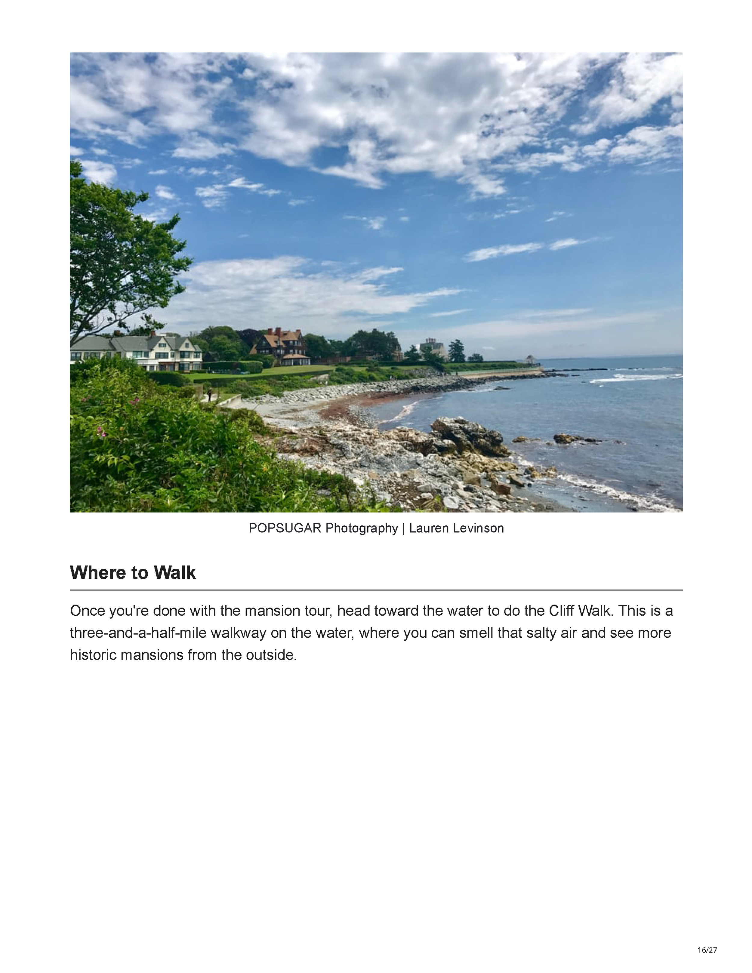 POPSUGAR’s Newport travel feature crediting Peter Max Bowden of PETERMAX Co. with the sophisticated nautical interiors of Gurney’s Newport Resort, page 16