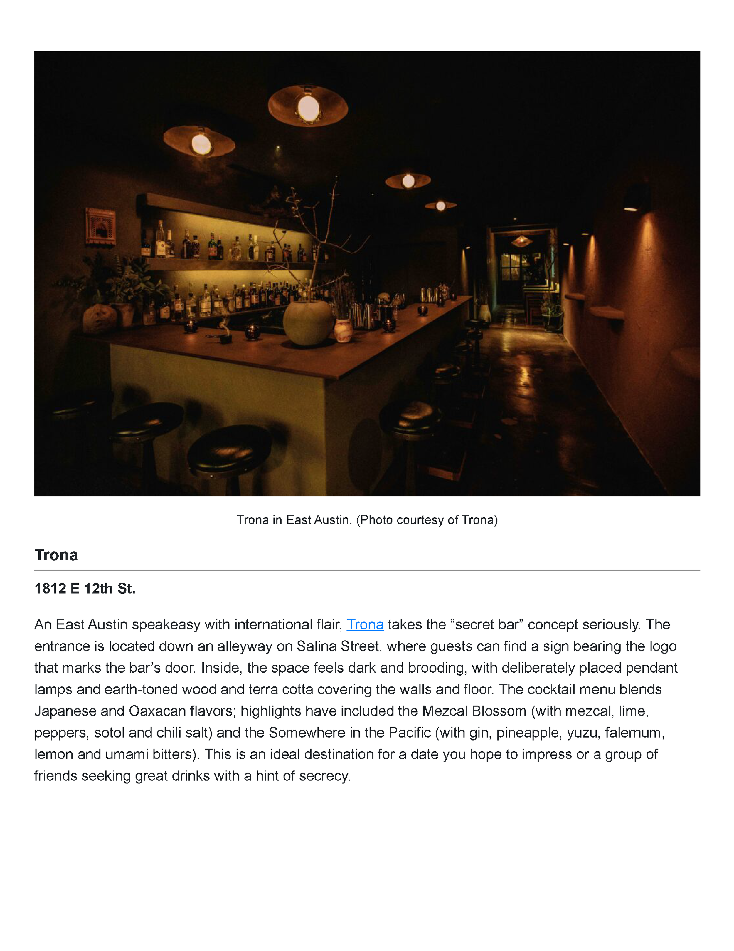 Tribeza’s Powder Room feature crediting PETERMAX founder and creative director Peter Maxwell Bowden with the Austin cocktail lounge’s interior design, Page 4.