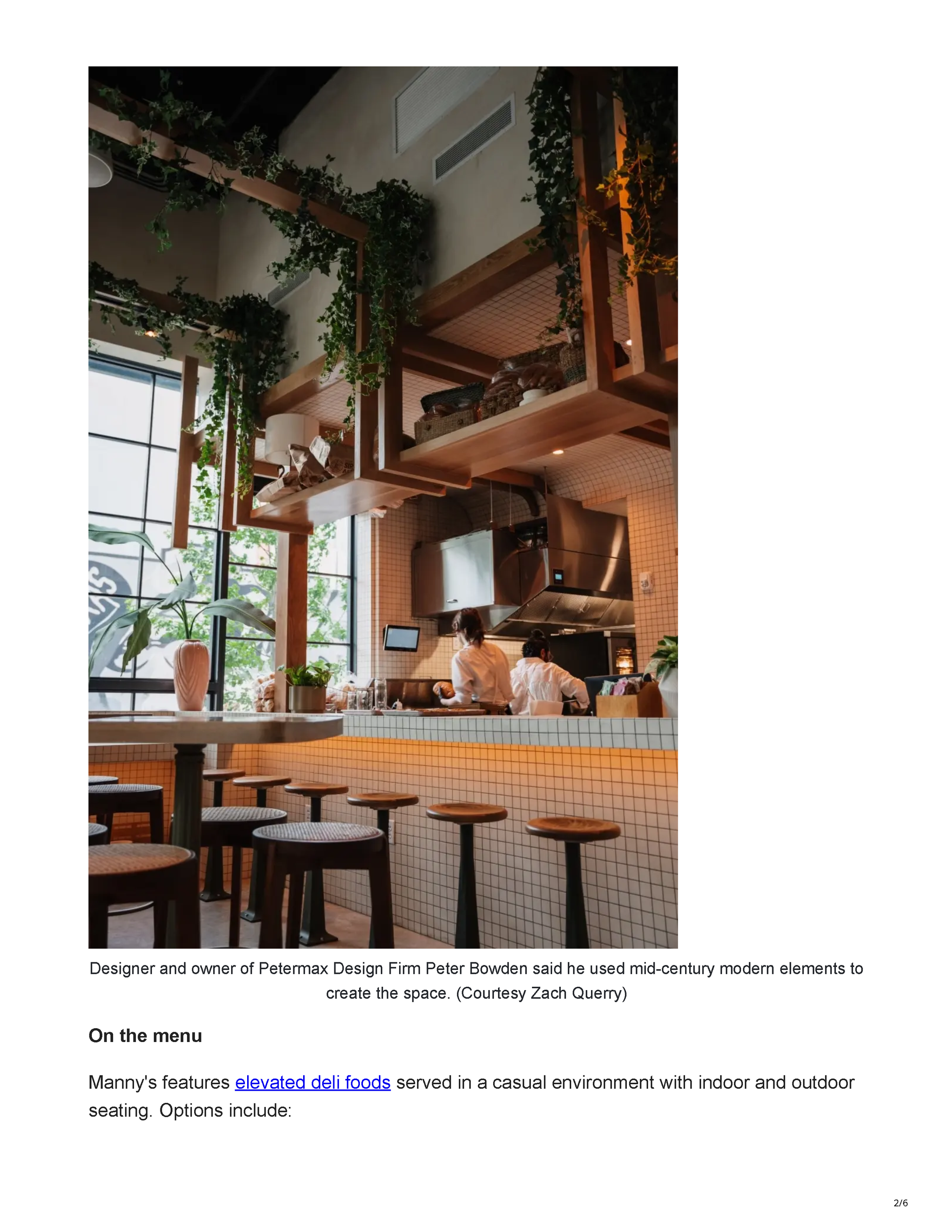 Community Impact article featuring PETERMAX-designed Manny’s and Powder Room in Downtown Austin, Texas, page 2.