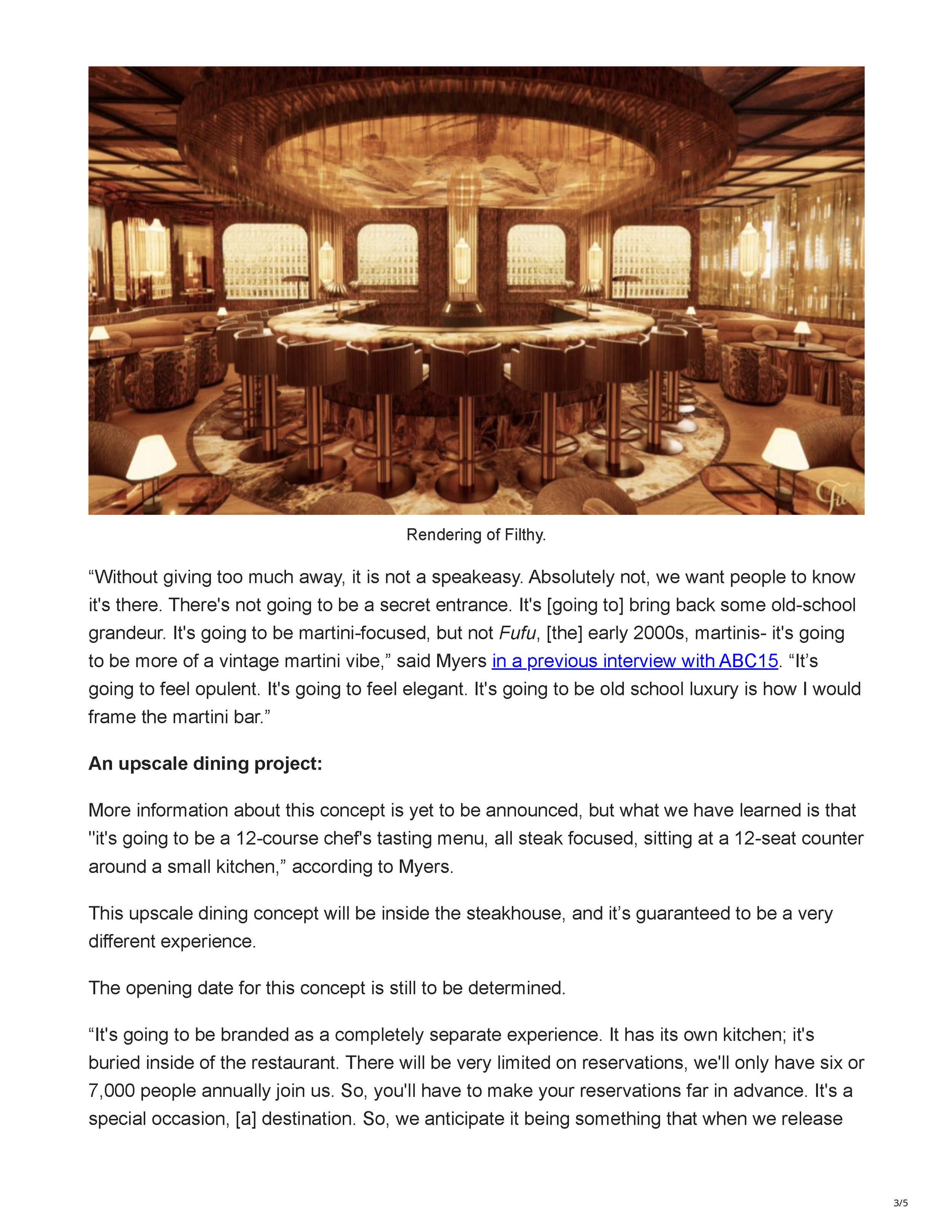 Page 3 of the ABC15 article announcing Cleaverman, Filthy and a new upscale dining concept at Arizona Center in Phoenix.