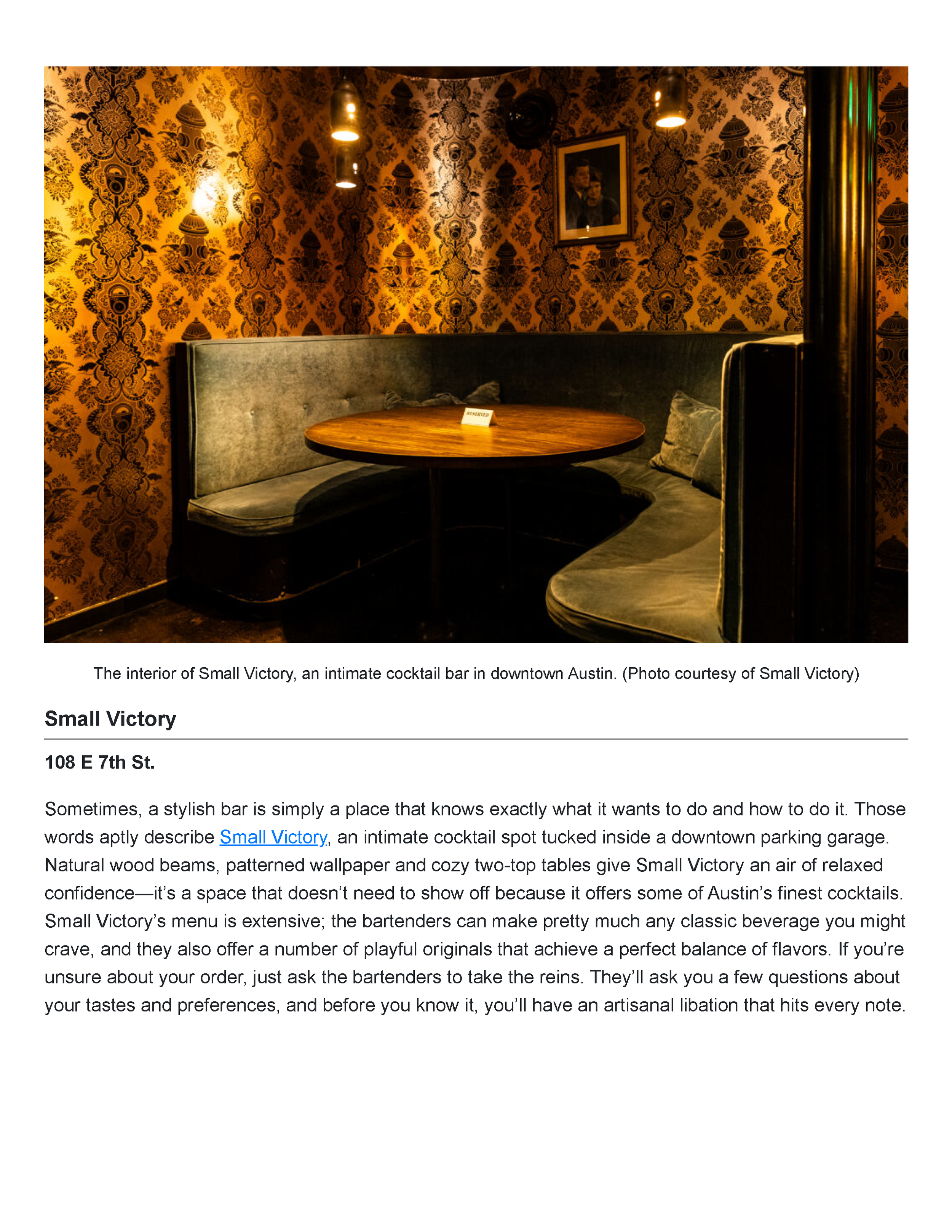 Tribeza’s Powder Room feature crediting PETERMAX founder and creative director Peter Maxwell Bowden with the Austin cocktail lounge’s interior design, Page 12.