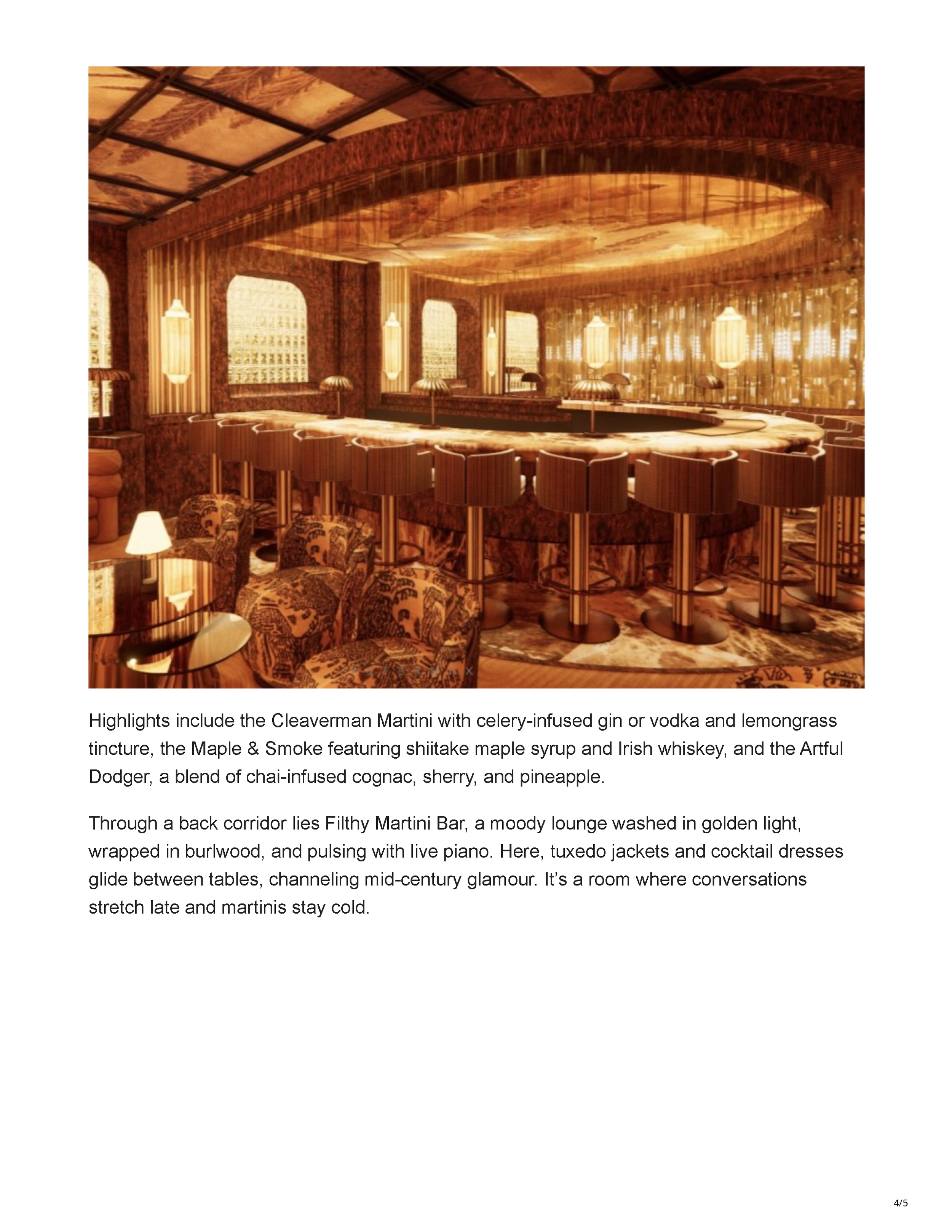 Page 4 of the Arizona Foothills Magazine article announcing the opening of Cleaverman and Filthy Martini Bar in Phoenix.
