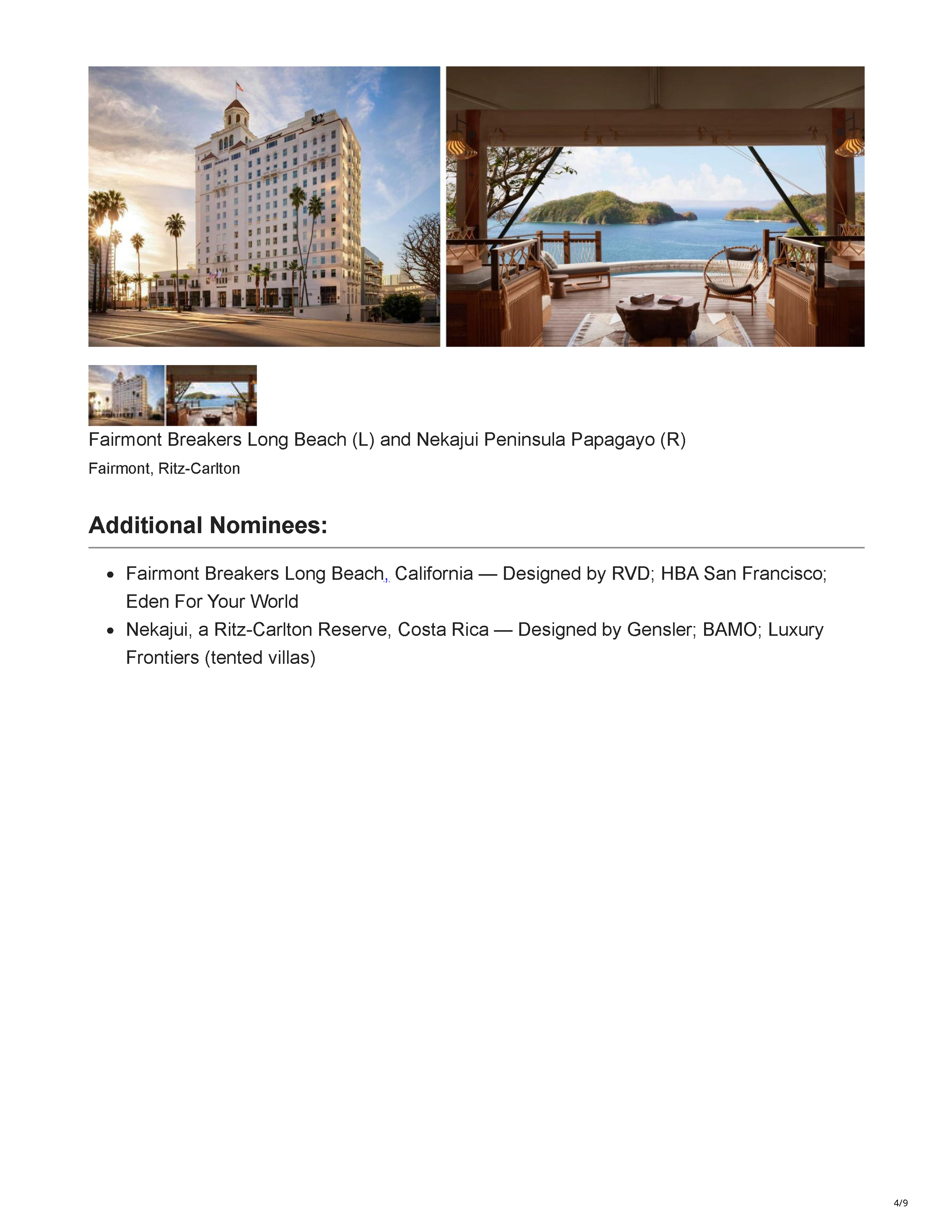 Forbes article “The World’s Best Hotel Designs Honored With Gold Key Awards” by Jim Dobson, page 4