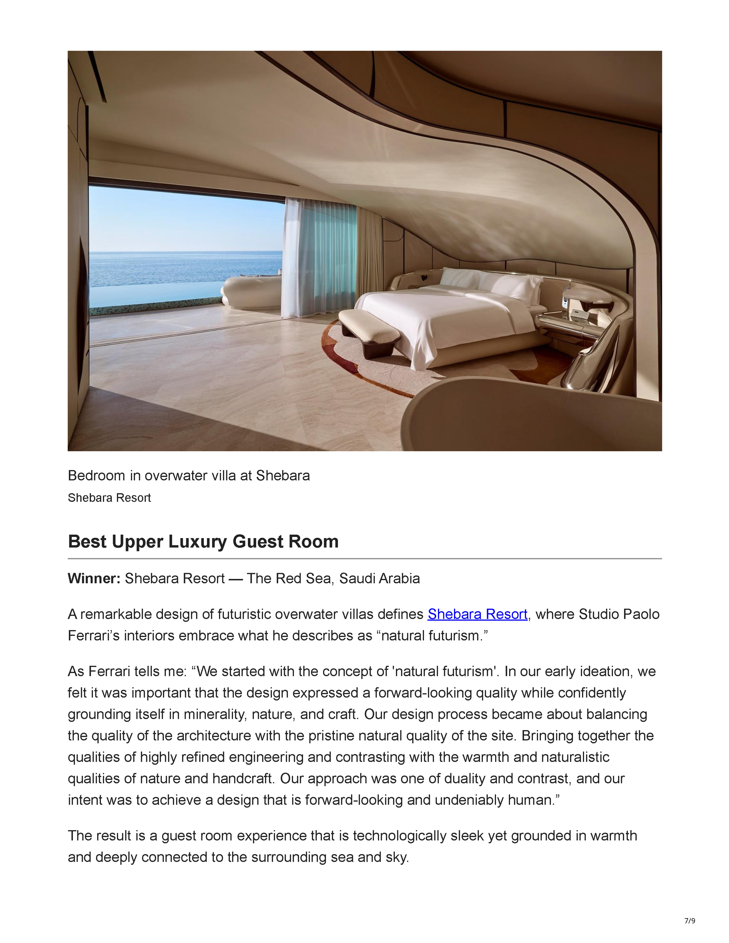 Forbes article “The World’s Best Hotel Designs Honored With Gold Key Awards” by Jim Dobson, page 7