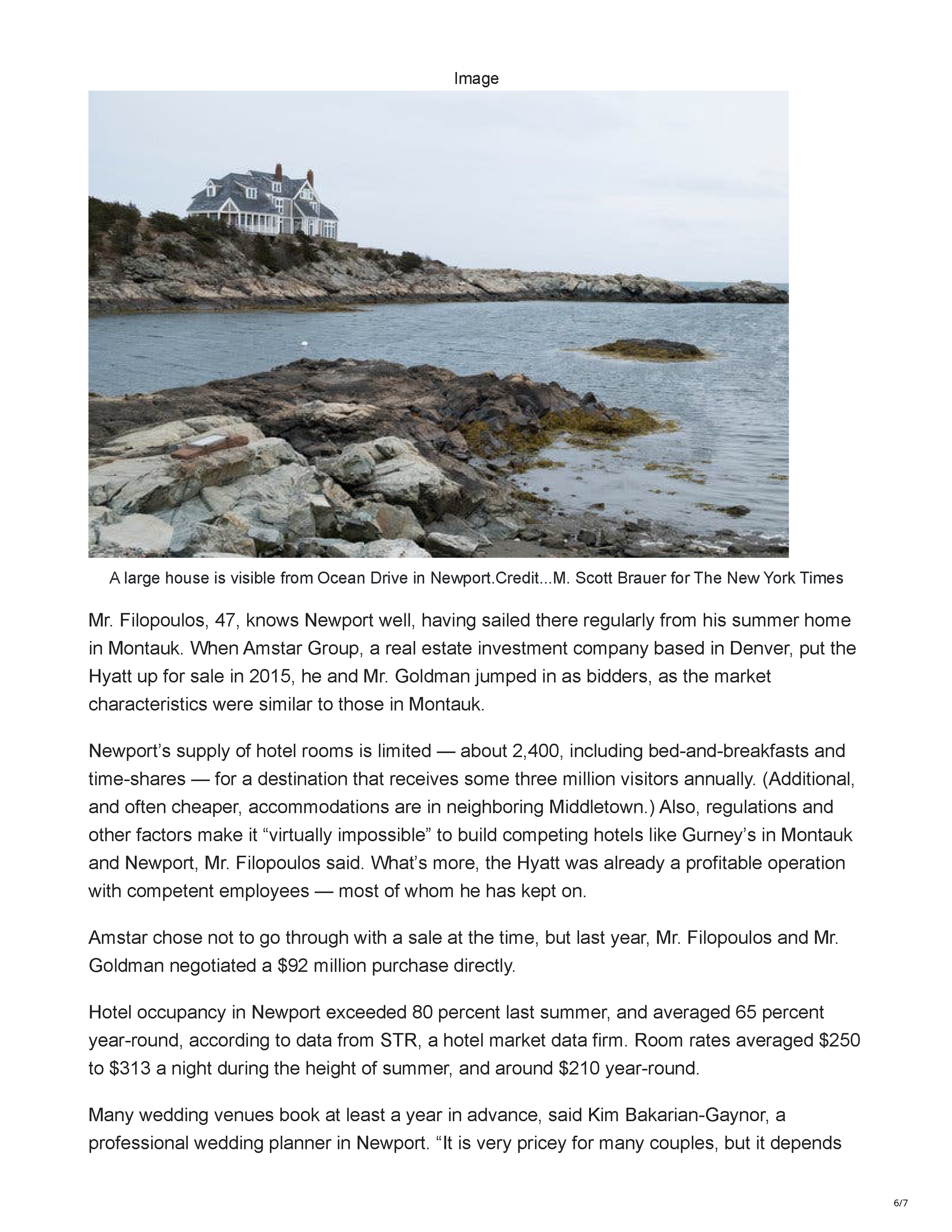 The New York Times article about the redevelopment of Gurney’s Newport Resort and Marina, page 6.