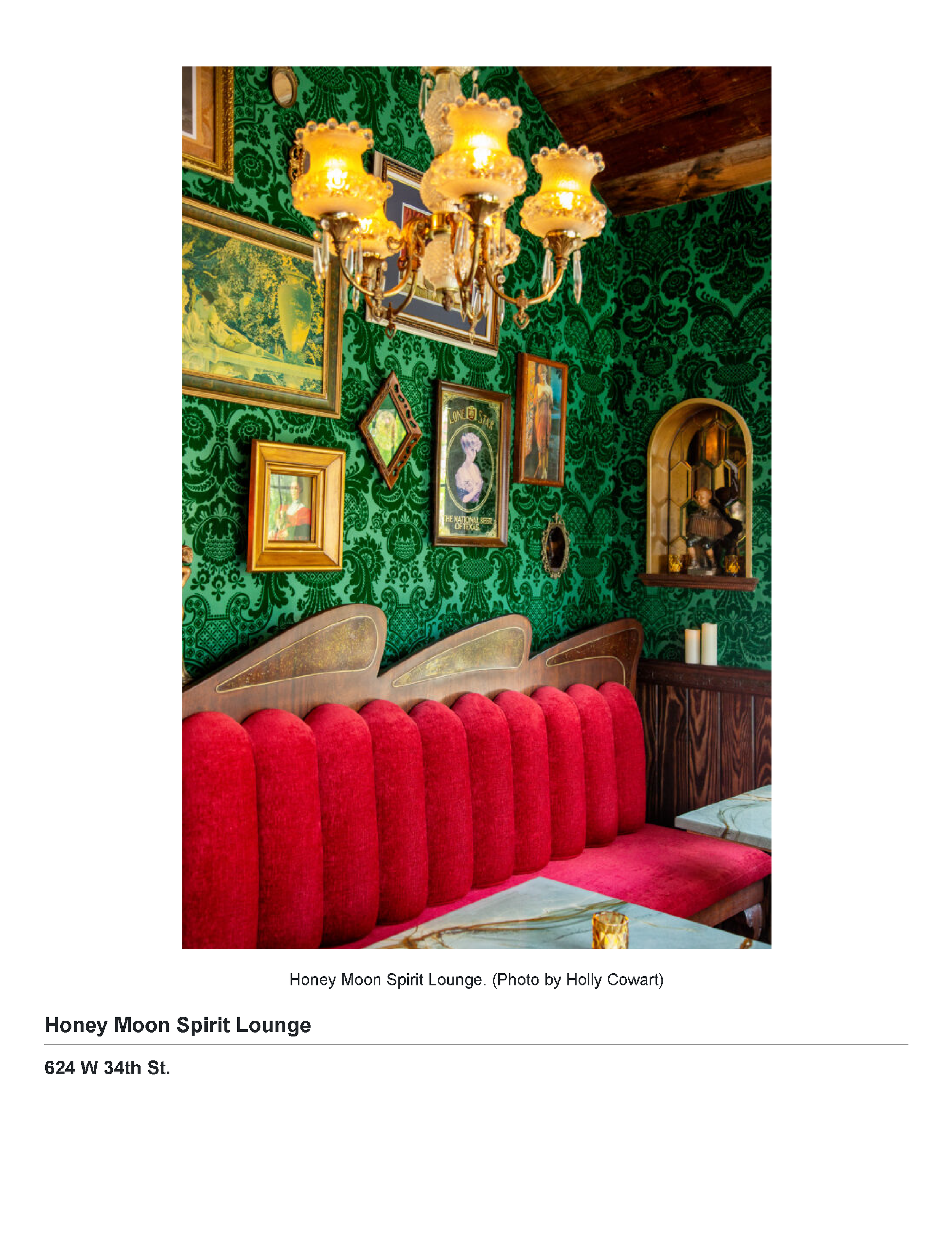 Tribeza’s Powder Room feature crediting PETERMAX founder and creative director Peter Maxwell Bowden with the Austin cocktail lounge’s interior design, Page 5.