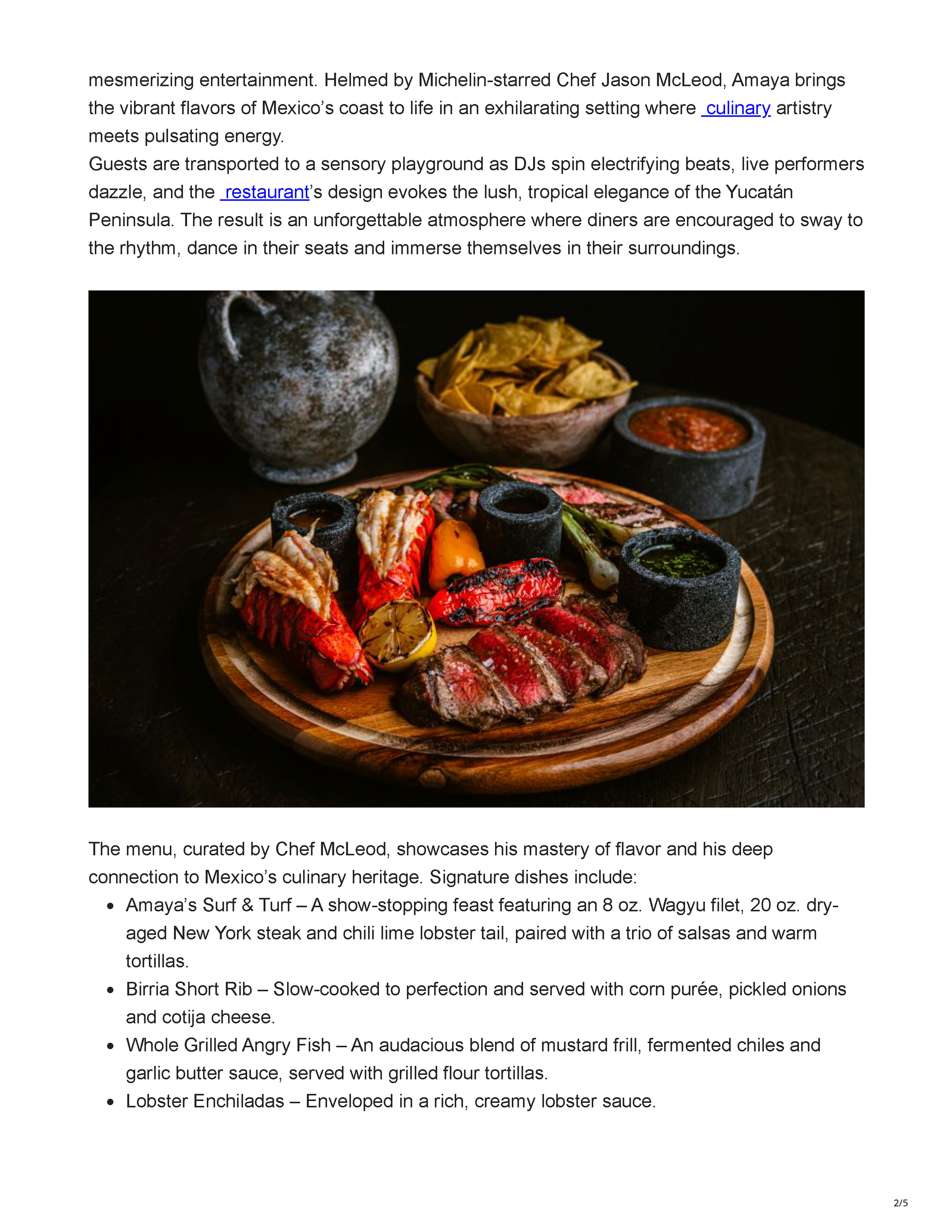 Page 2 of the Vegas24Seven article about the opening of Amaya Modern Mexican at The Cosmopolitan of Las Vegas.