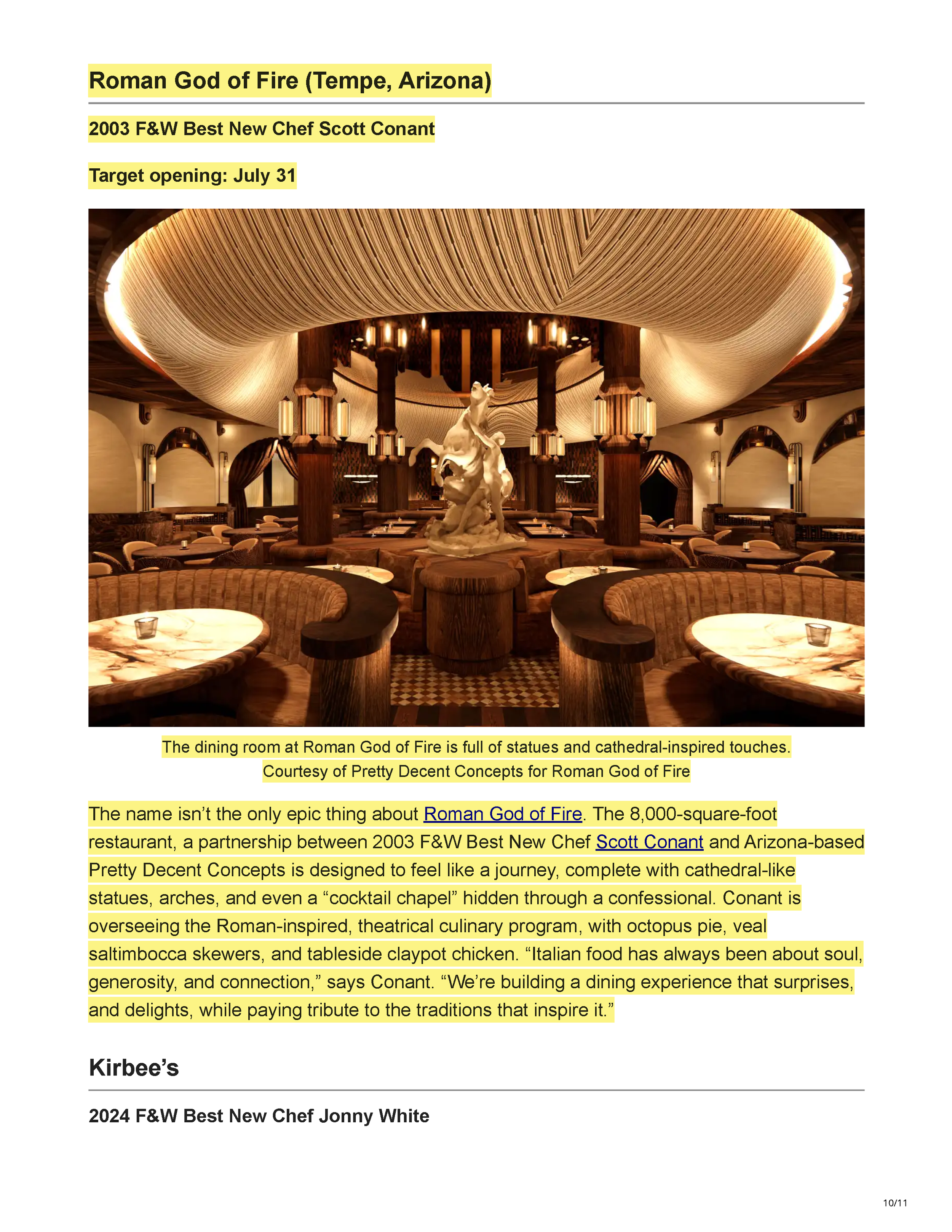 Food & Wine’s June 12, 2026 feature, The 11 Most Anticipated Restaurant Openings of Summer 2026, From F&W Best New Chefs, by Amelia Schwartz, page 10