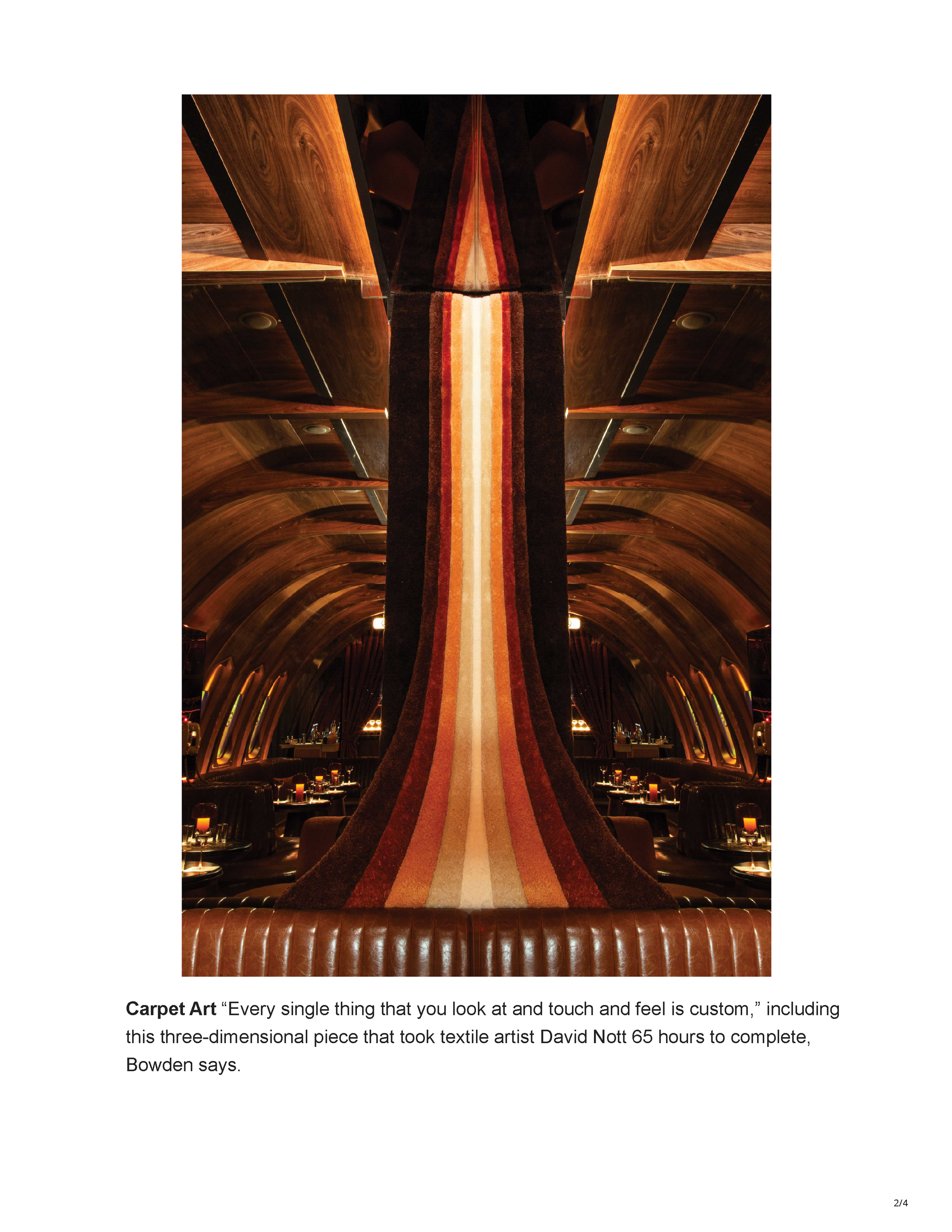 PHOENIX magazine Space Case feature exploring Peter Bowden’s design of Carry On, an immersive 1970s airline-inspired cocktail bar in Downtown Phoenix, page 2.
