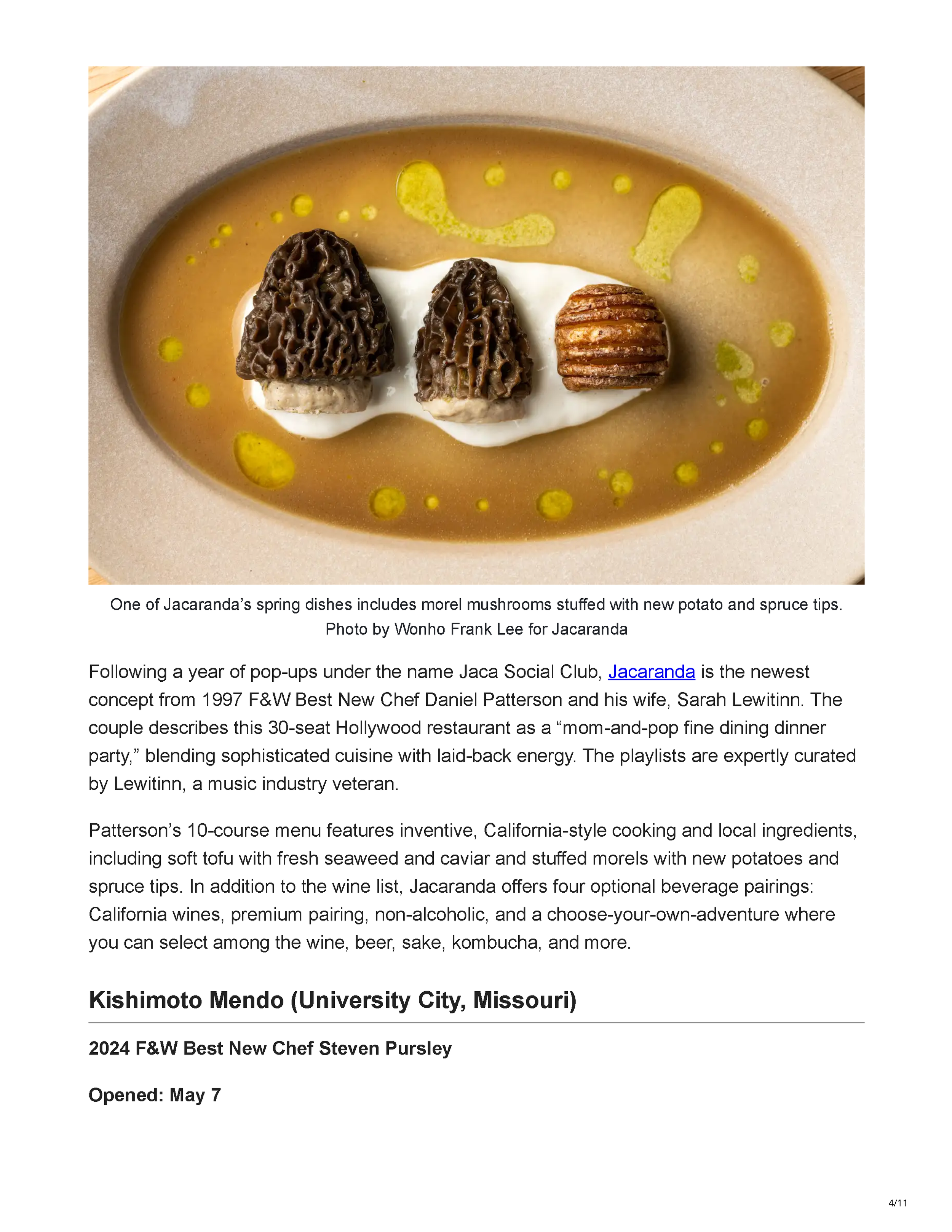 Food & Wine’s June 12, 2026 feature, The 11 Most Anticipated Restaurant Openings of Summer 2026, From F&W Best New Chefs, by Amelia Schwartz, page 4